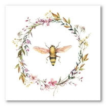 Designart ' Wildflowers Wreath and A Bee ' Farmhouse Canvas Wall Art Print