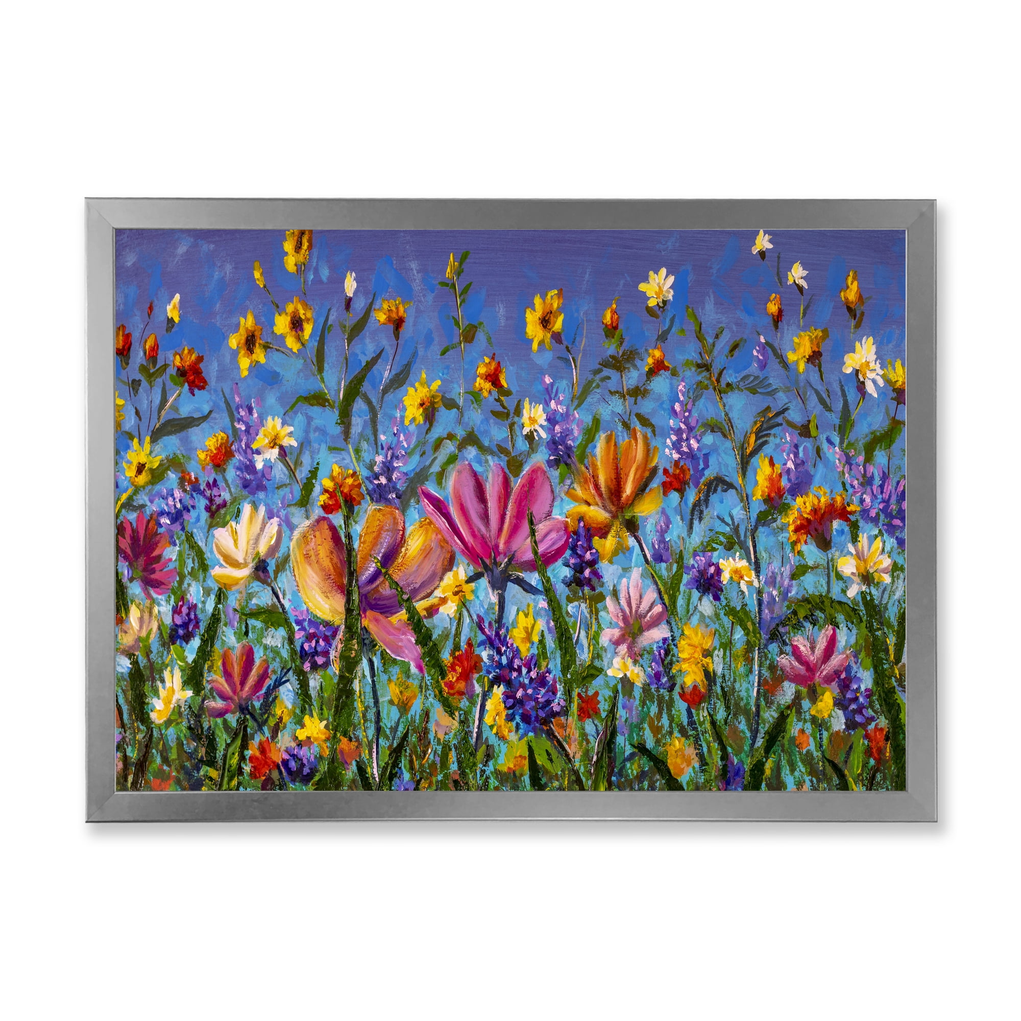 Designart 'Wildflowers and Daisies In Summer Garden Field I' Traditional Framed Art Print