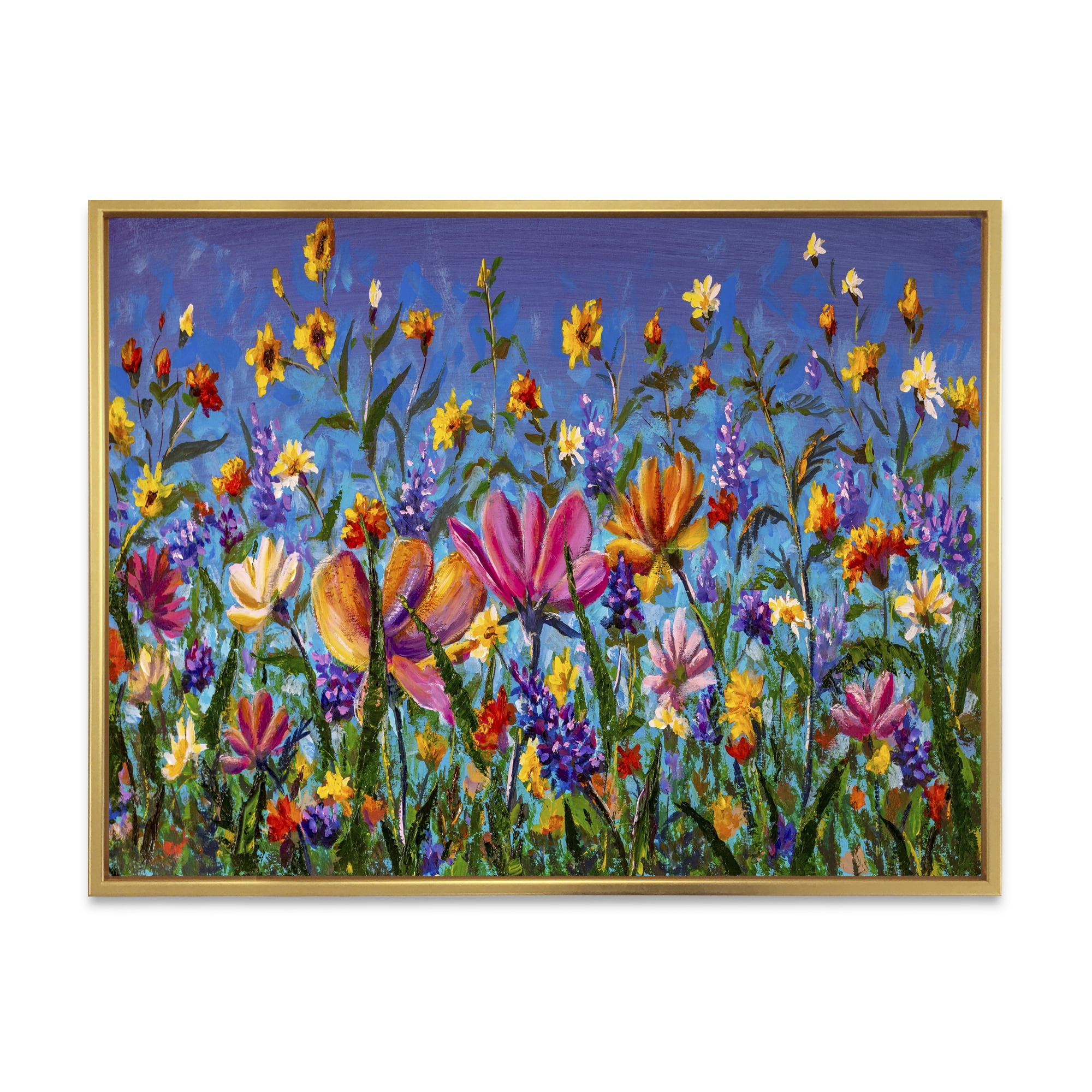Designart 'Wildflowers and Daisies In Summer Garden Field I' Traditional Framed Canvas Wall Art Print