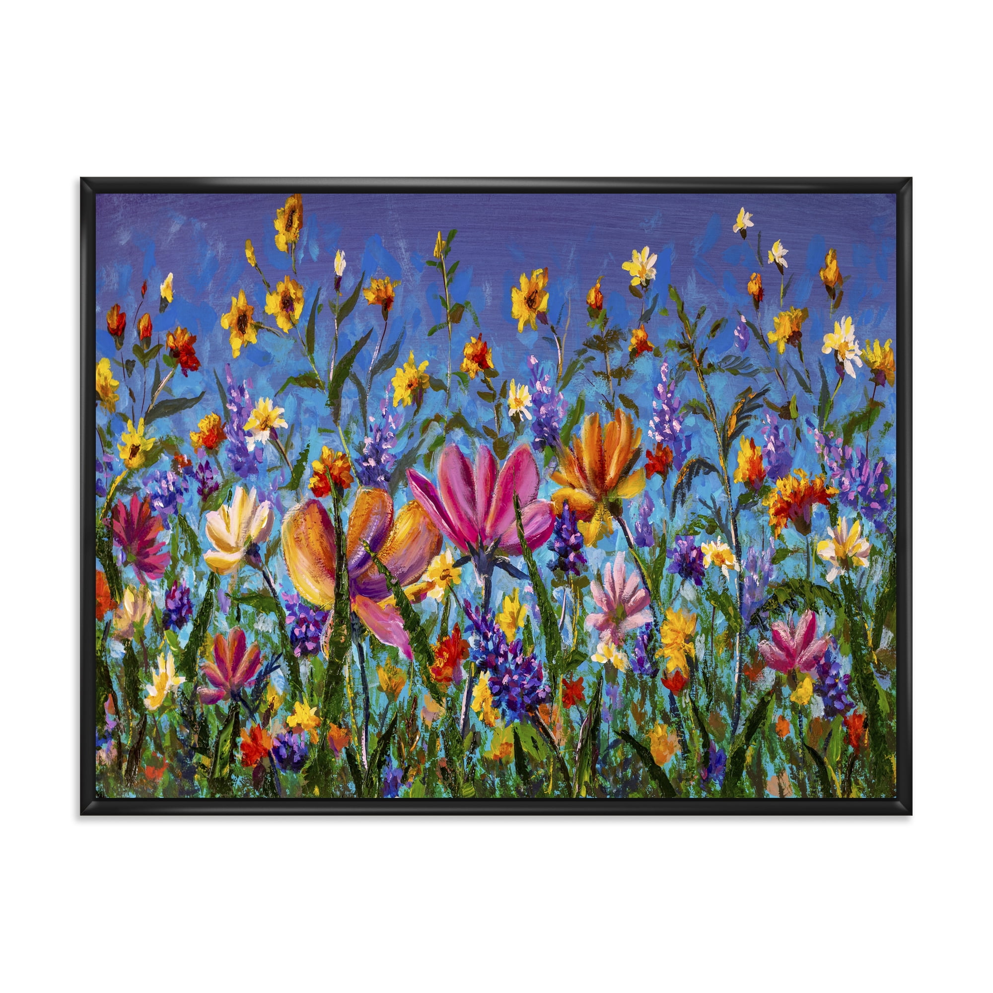 Designart 'Wildflowers and Daisies In Summer Garden Field I' Traditional Framed Canvas Wall Art Print