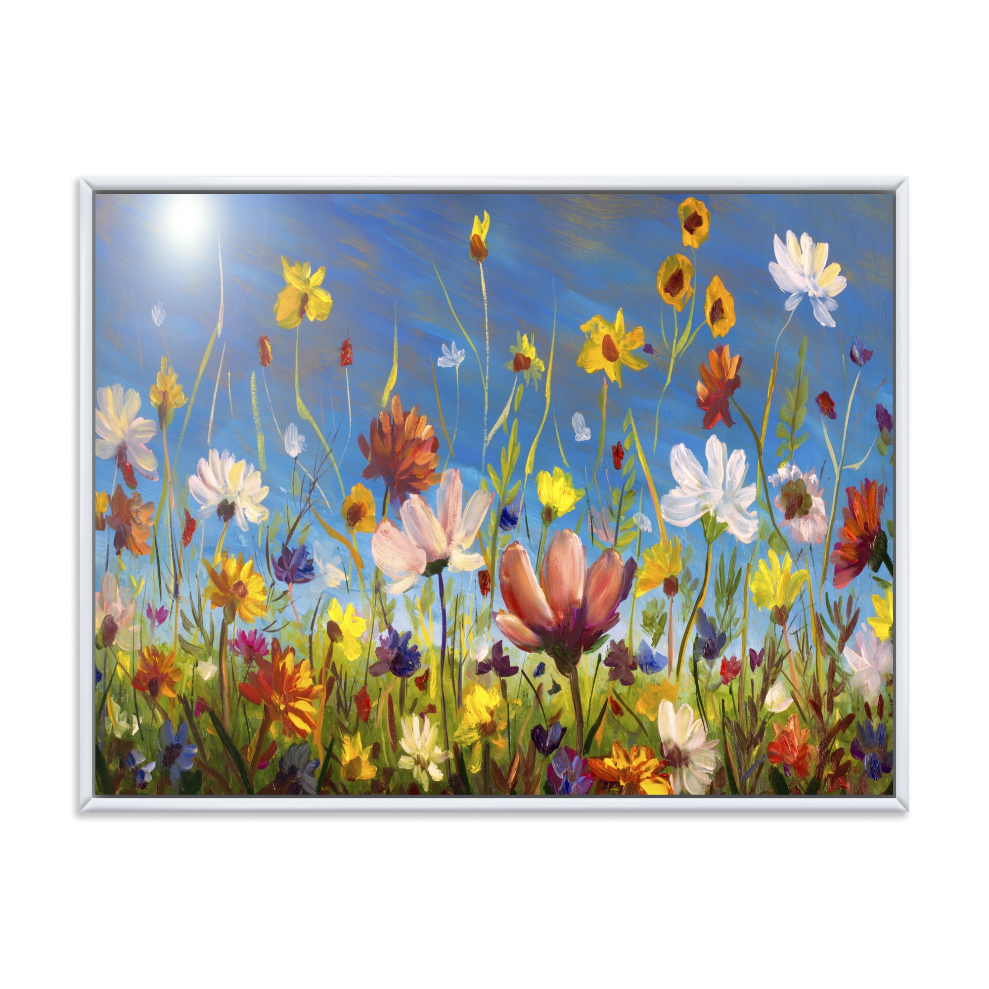 Designart 'Wildflowers and Daisies In Summer Garden Field II' Traditional Framed Canvas Wall Art Print
