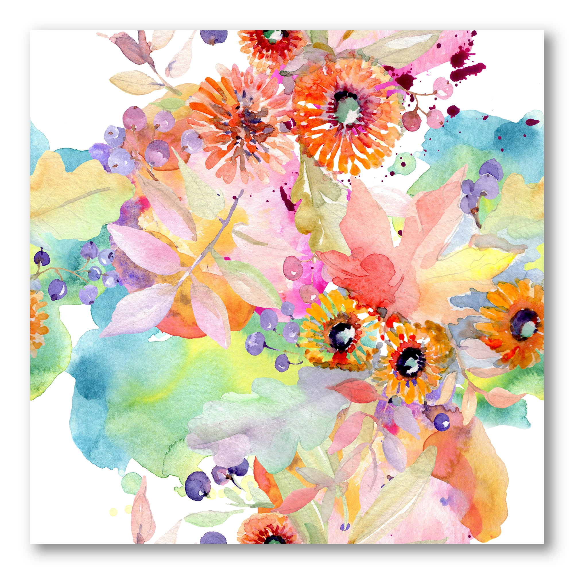 Designart ' Wildflowers and Vibrant Wild Spring Leaves I ' Traditional Canvas Wall Art Print