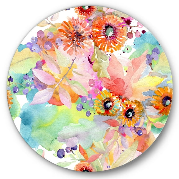 Designart 'Wildflowers and Vibrant Wild Spring Leaves I' Traditional Circle Metal Wall Art 36x36 - Disc of 36