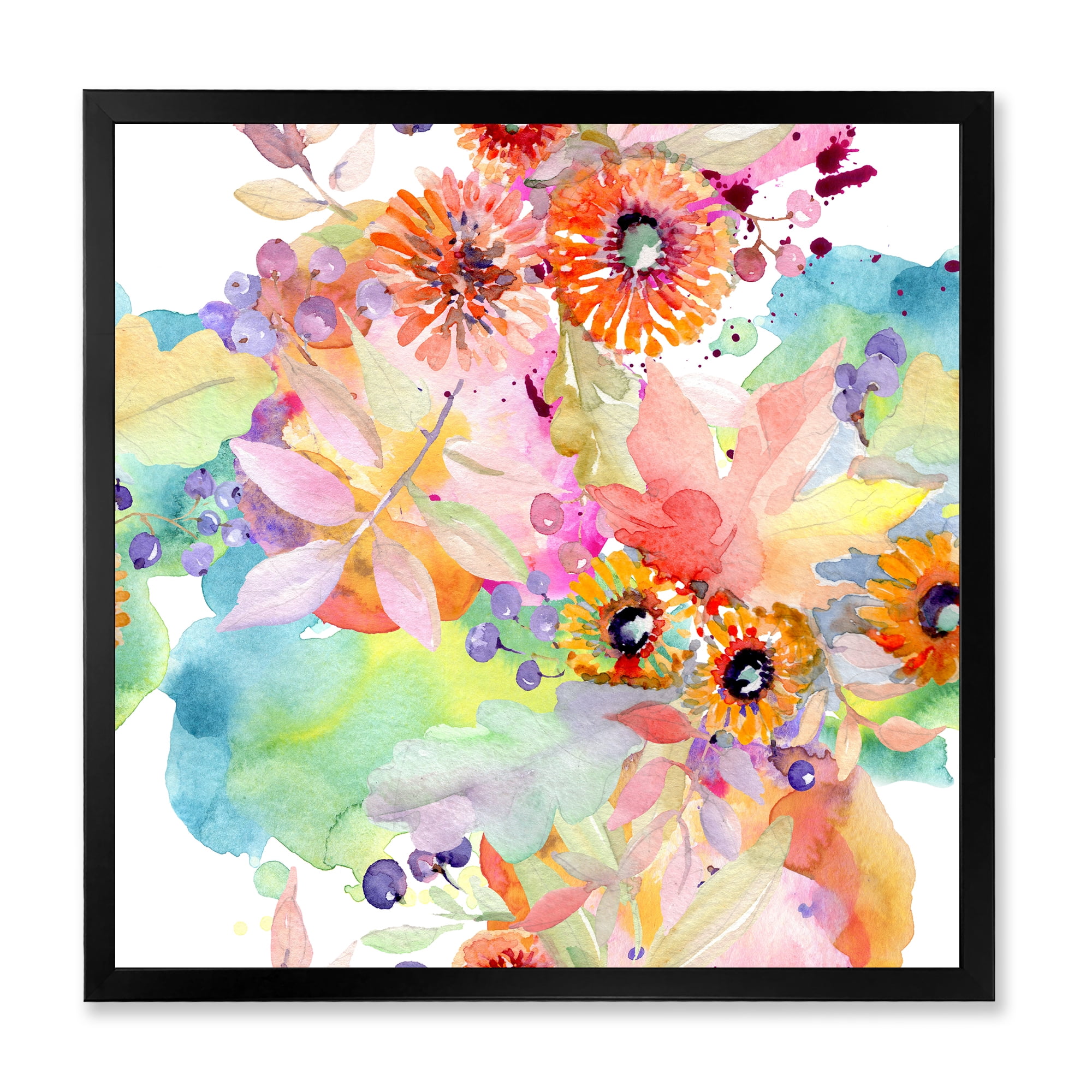 Designart 'Wildflowers and Vibrant Wild Spring Leaves I' Traditional Framed Art Print