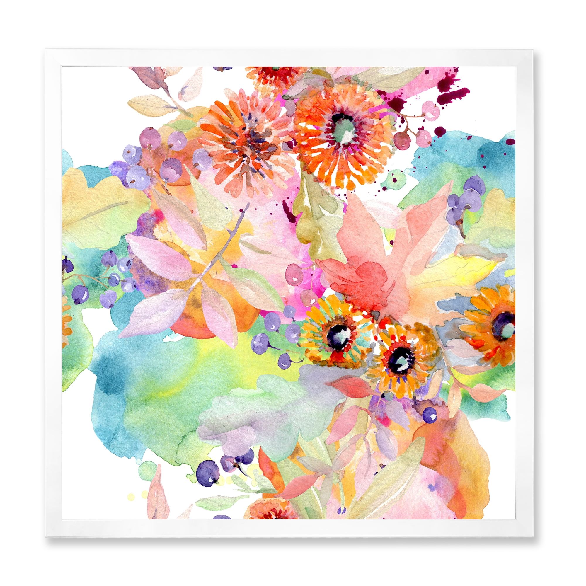 Designart 'Wildflowers and Vibrant Wild Spring Leaves I' Traditional Framed Art Print