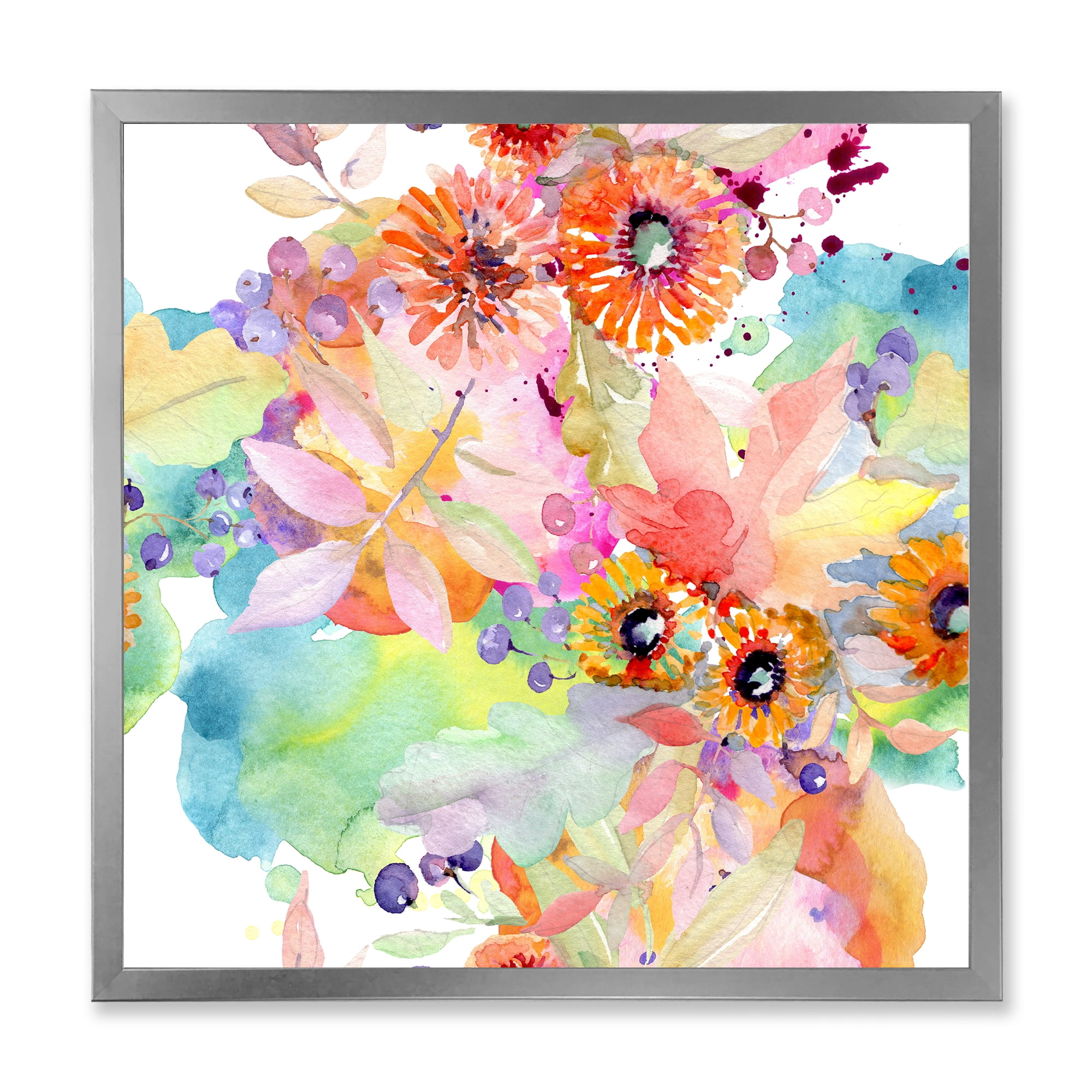 Designart 'Wildflowers and Vibrant Wild Spring Leaves I' Traditional Framed Art Print