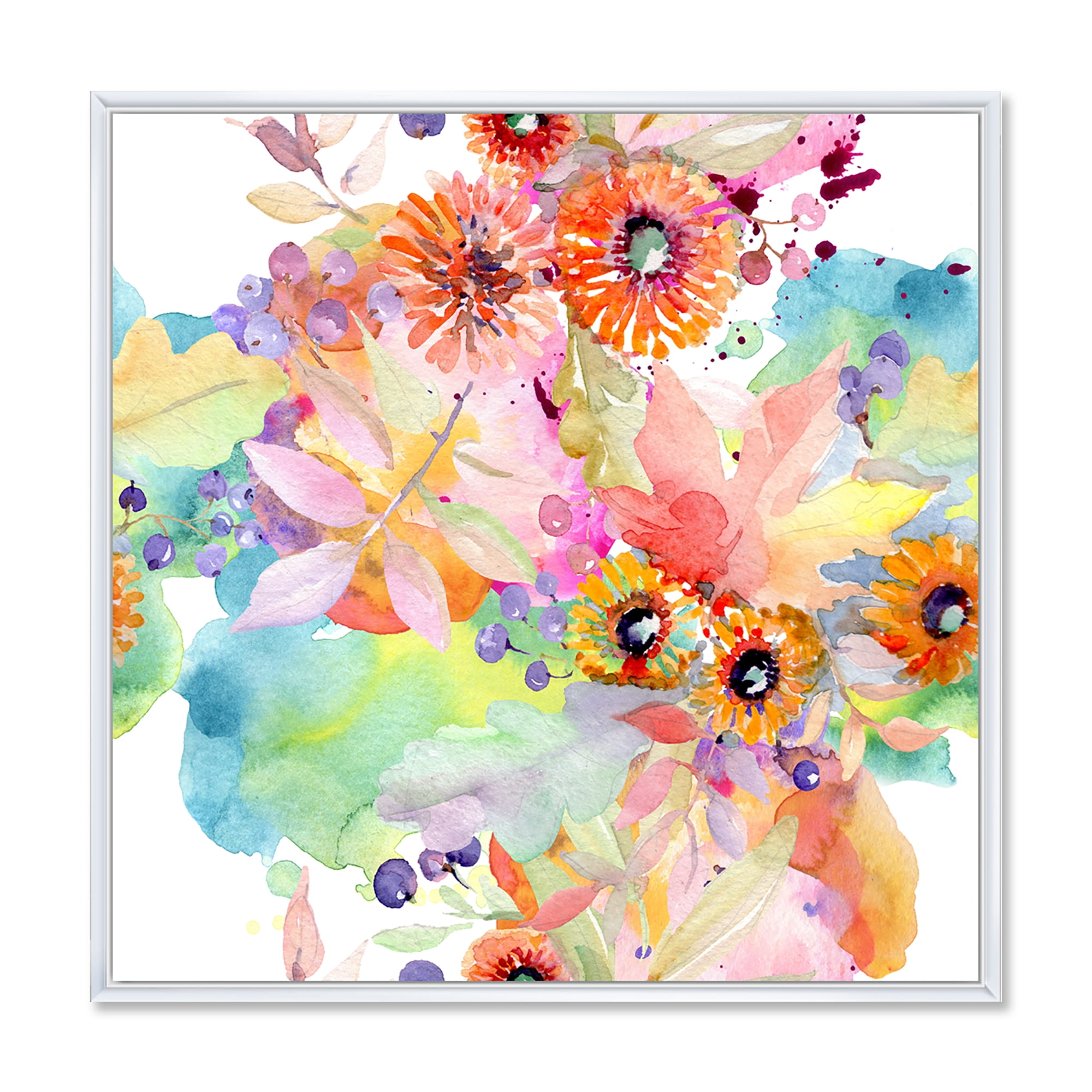 Designart 'Wildflowers and Vibrant Wild Spring Leaves I' Traditional Framed Canvas Wall Art Print