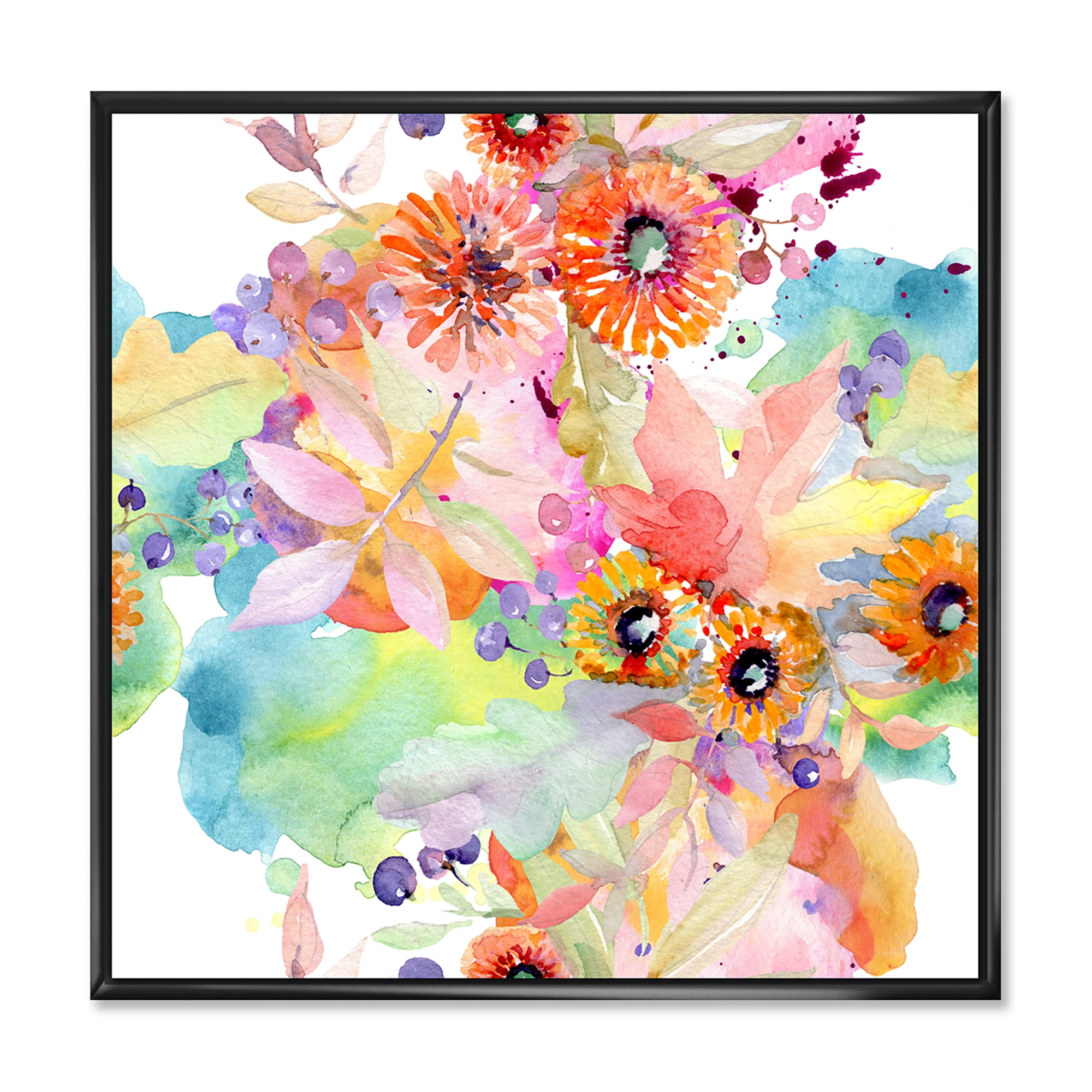 Designart 'Wildflowers and Vibrant Wild Spring Leaves I' Traditional Framed Canvas Wall Art Print