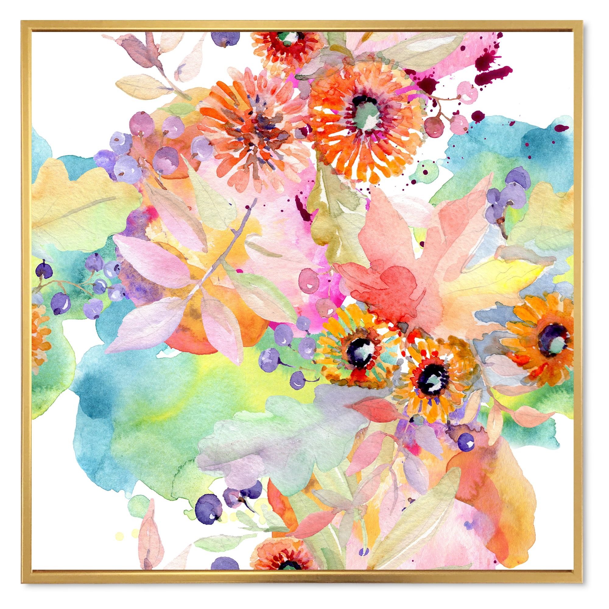 Designart 'Wildflowers and Vibrant Wild Spring Leaves I' Traditional Framed Canvas Wall Art Print