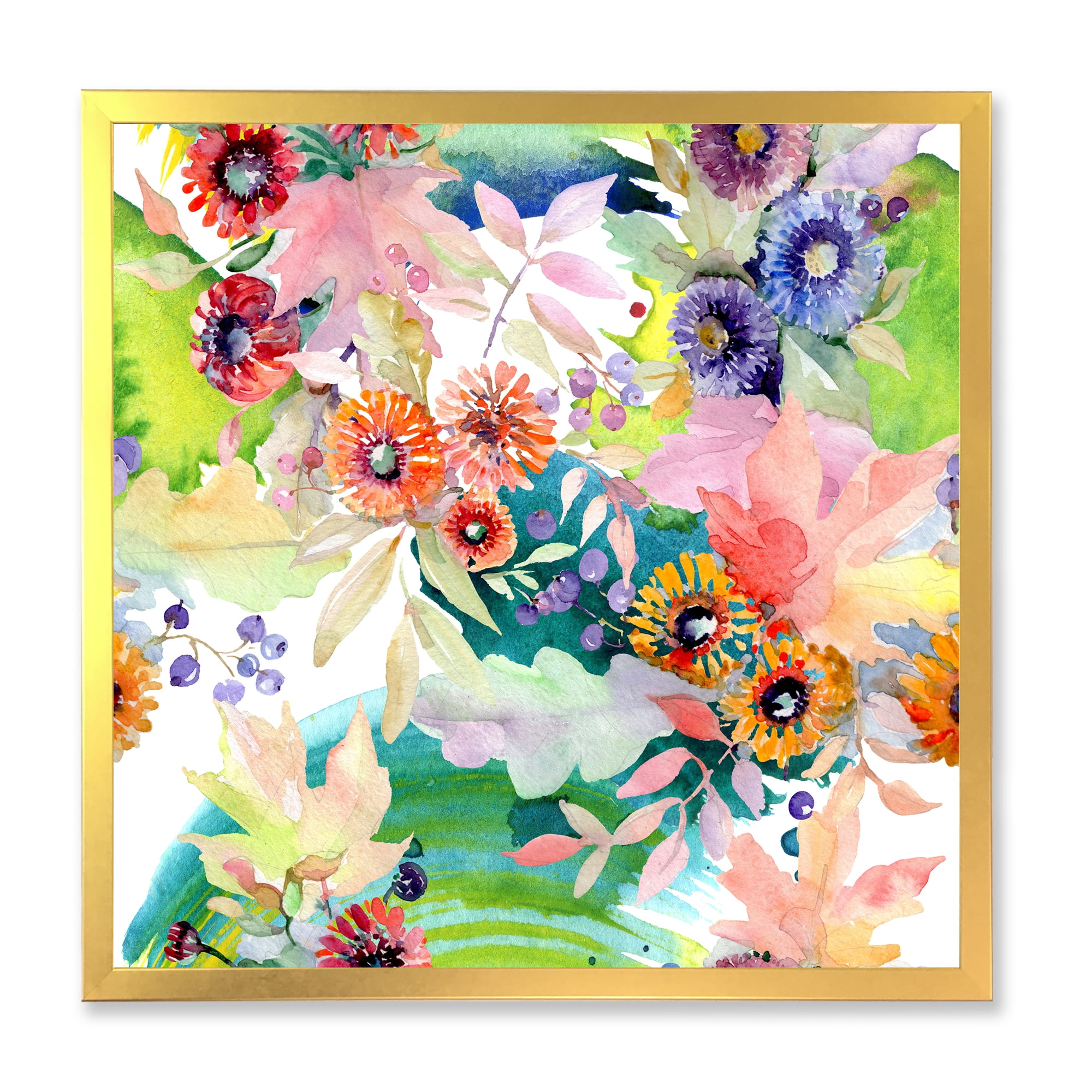 Designart 'Wildflowers and Vibrant Wild Spring Leaves II' Traditional Framed Art Print