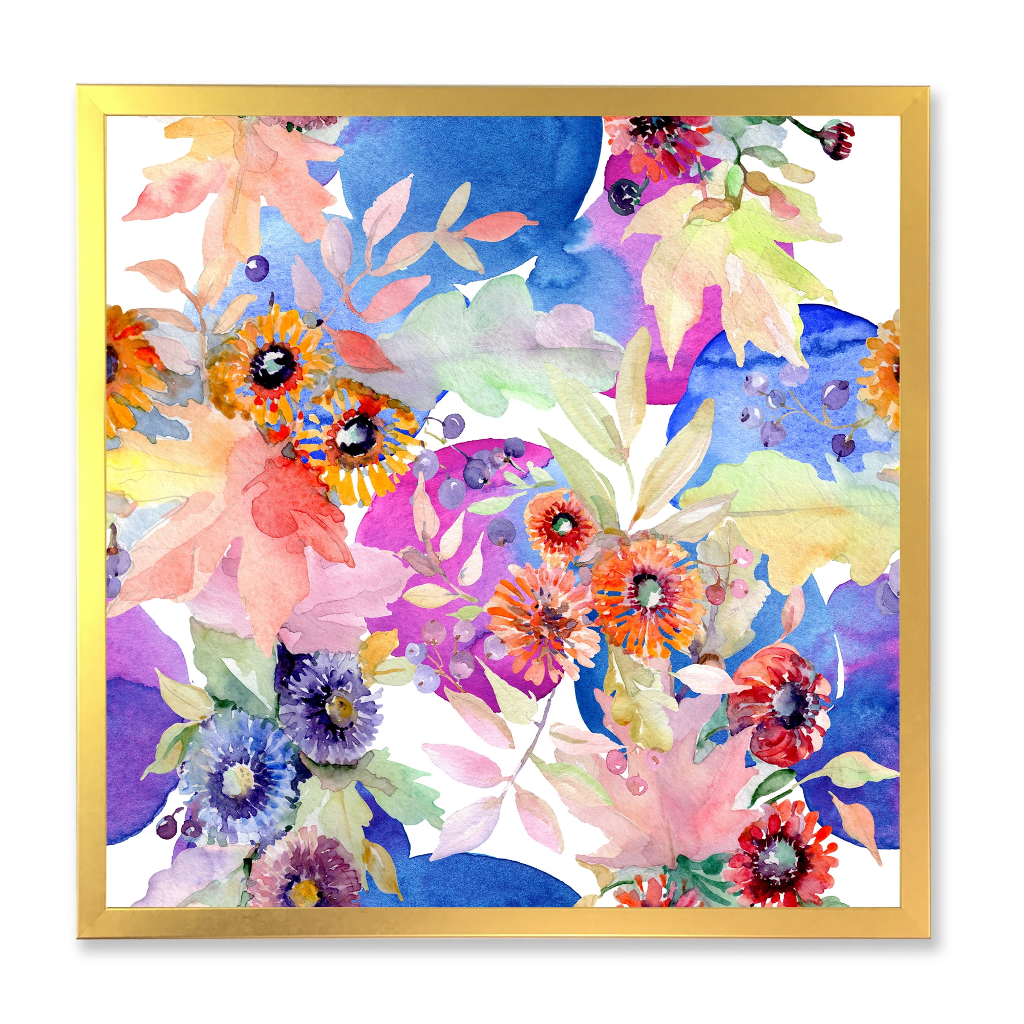 Designart 'Wildflowers and Vibrant Wild Spring Leaves IV' Modern Framed Art Print