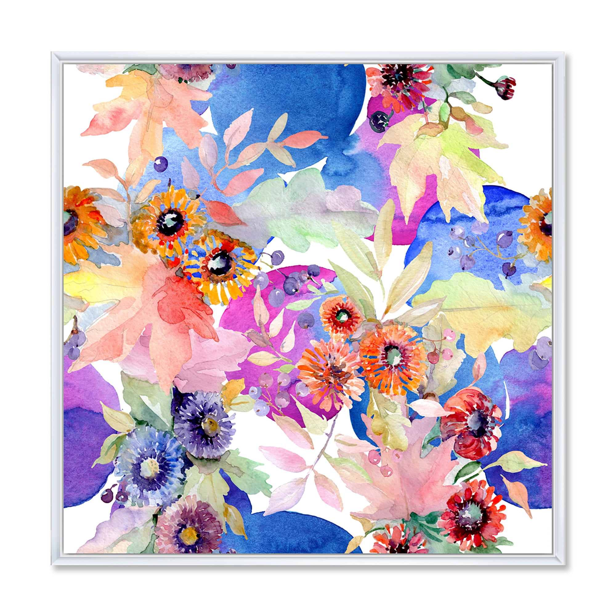 Designart 'Wildflowers and Vibrant Wild Spring Leaves IV' Modern Framed Canvas Wall Art Print