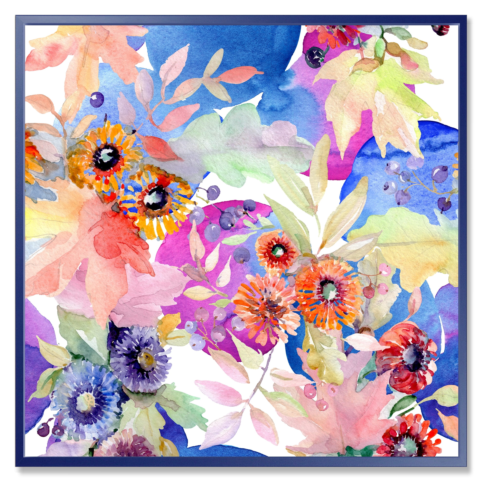 Designart 'Wildflowers and Vibrant Wild Spring Leaves IV' Modern Framed Canvas Wall Art Print