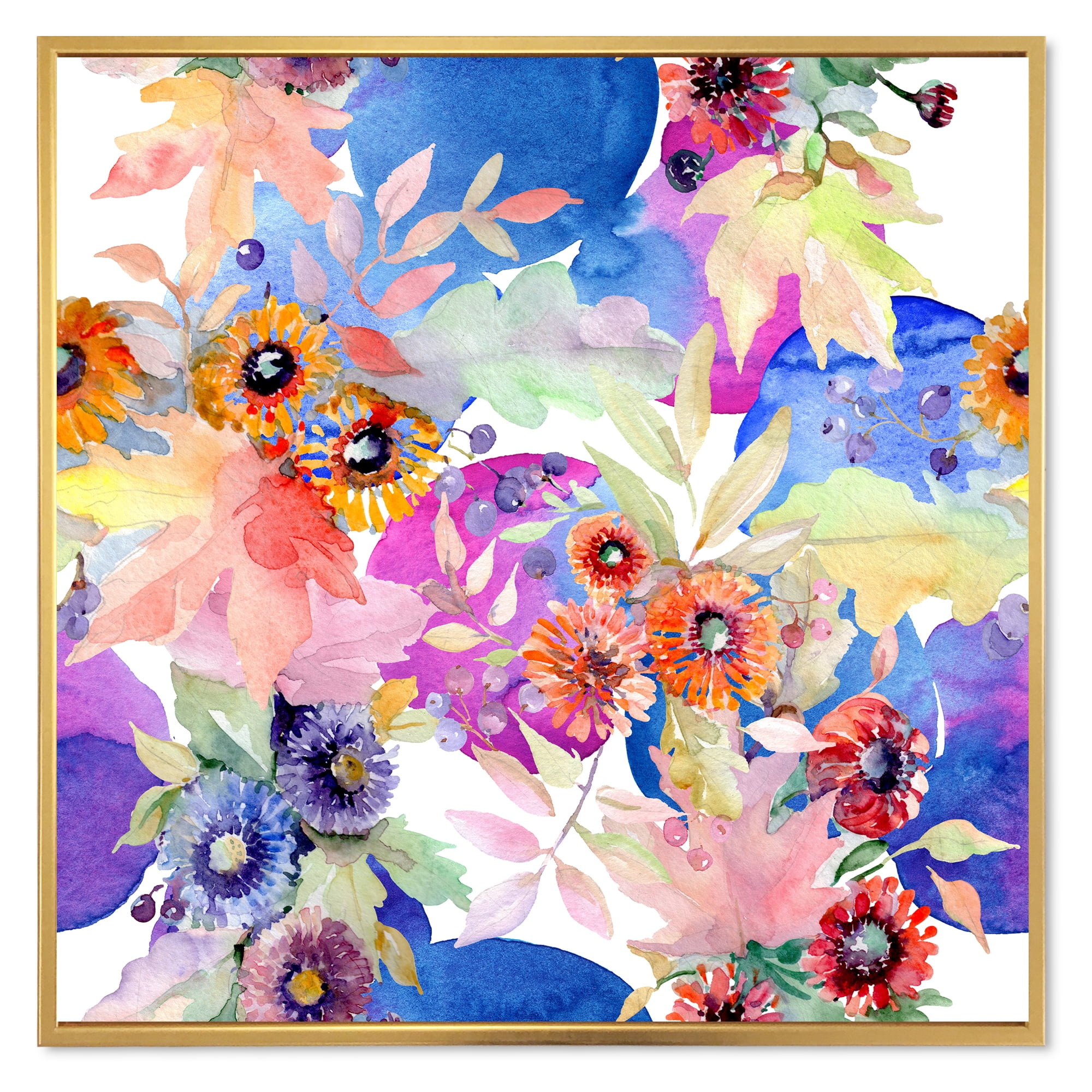 Designart 'Wildflowers and Vibrant Wild Spring Leaves IV' Modern Framed Canvas Wall Art Print