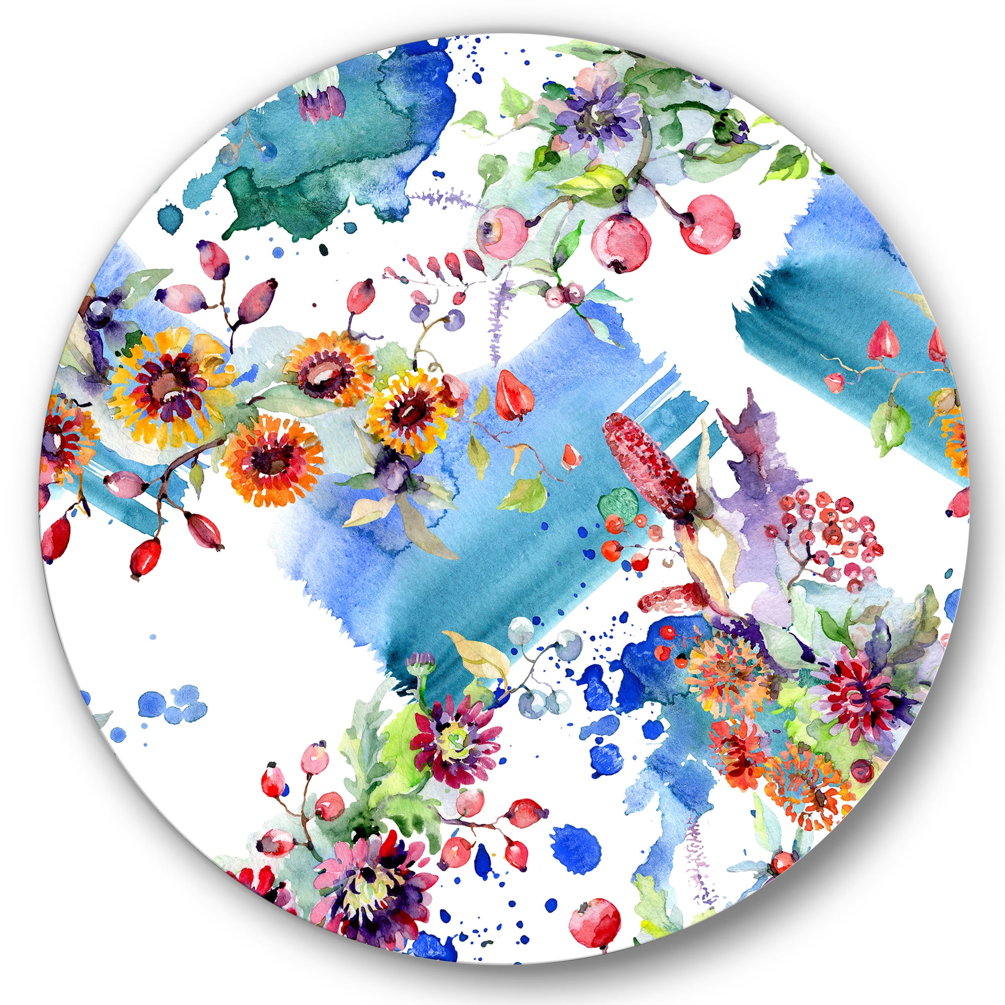 Designart 'Wildflowers and Vibrant Wild Spring Leaves IX' Modern Circle Metal Wall Art 29x29 - Disc of 29