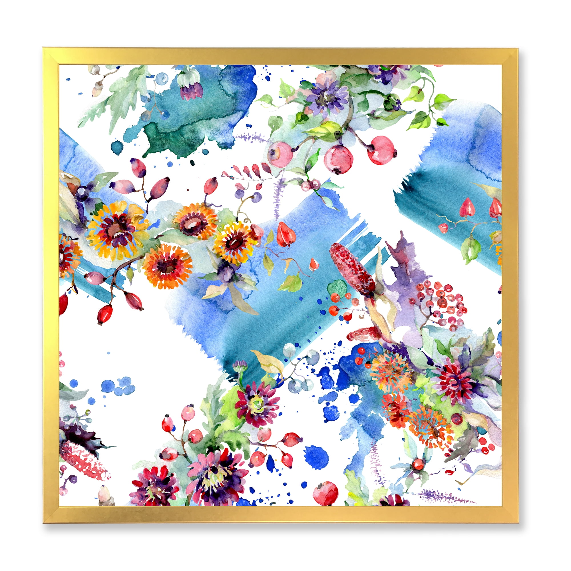 Designart 'Wildflowers and Vibrant Wild Spring Leaves IX' Modern Framed Art Print