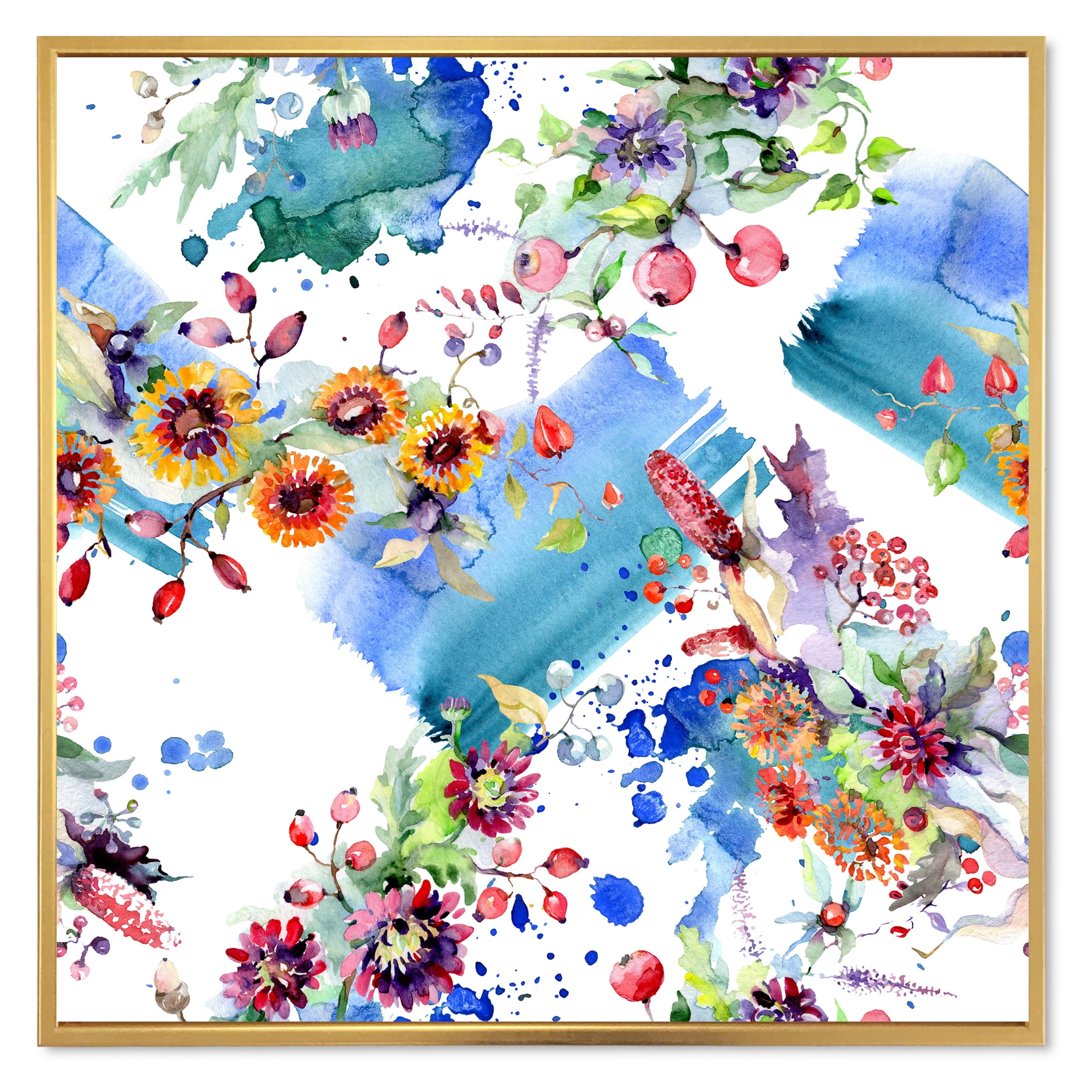 Designart 'Wildflowers and Vibrant Wild Spring Leaves IX' Modern Framed Canvas Wall Art Print