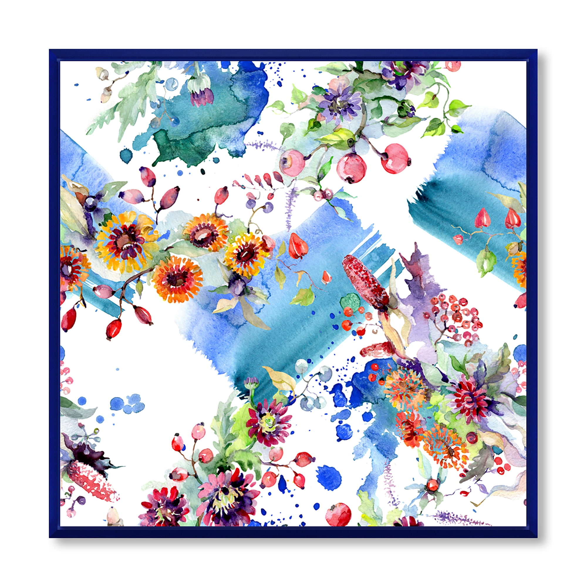 Designart 'Wildflowers and Vibrant Wild Spring Leaves IX' Modern Framed Canvas Wall Art Print