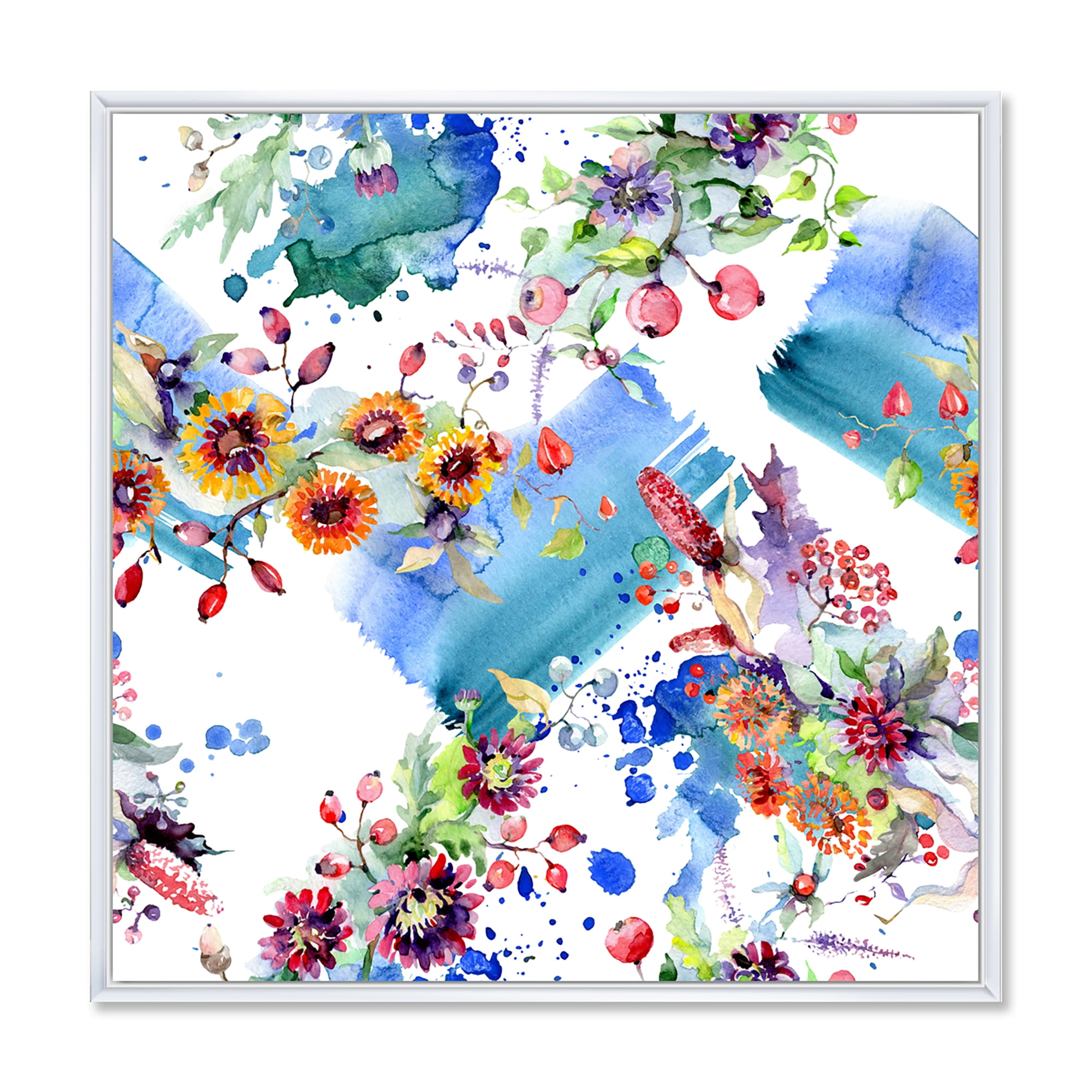 Designart 'Wildflowers and Vibrant Wild Spring Leaves IX' Modern Framed Canvas Wall Art Print