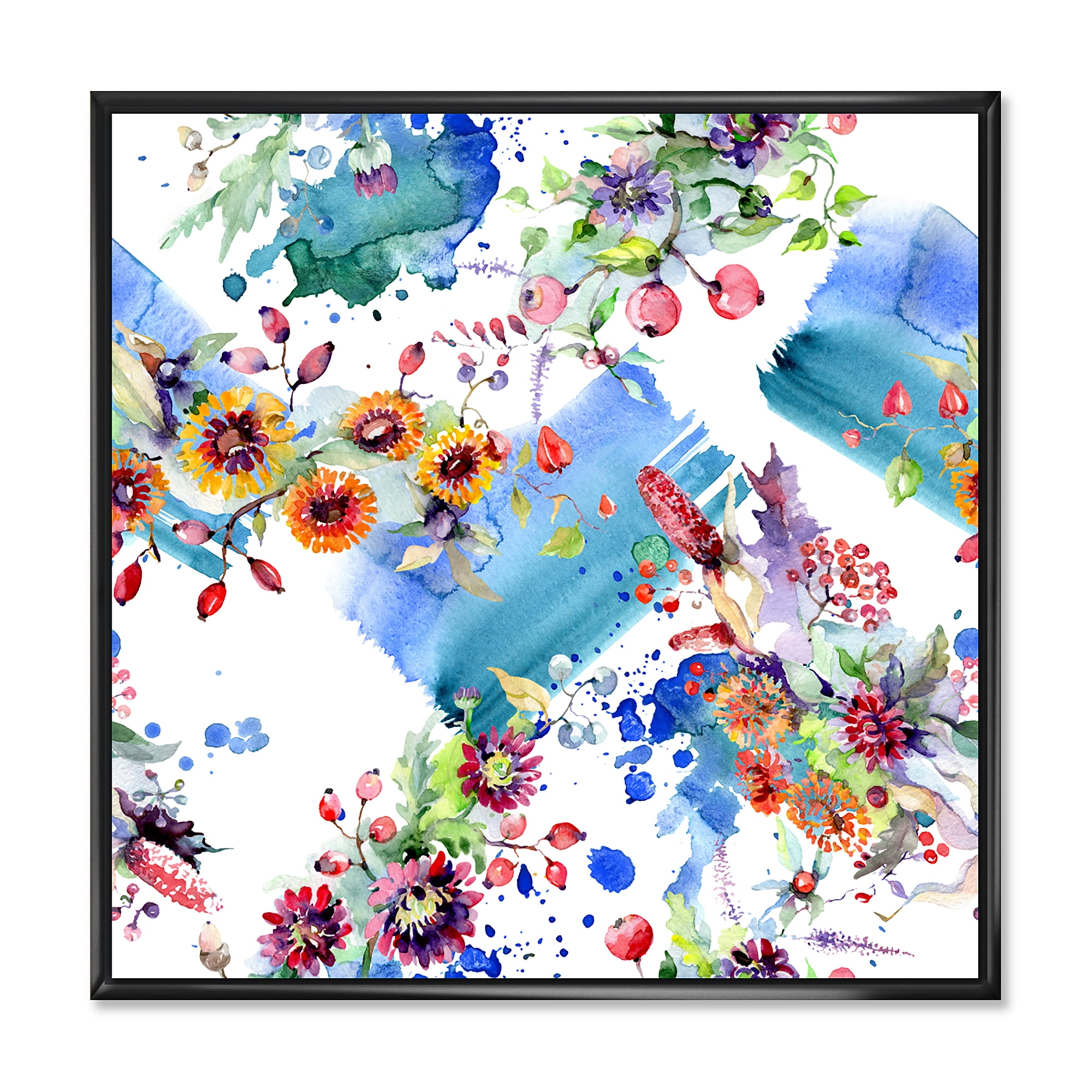 Designart 'Wildflowers and Vibrant Wild Spring Leaves IX' Modern Framed Canvas Wall Art Print