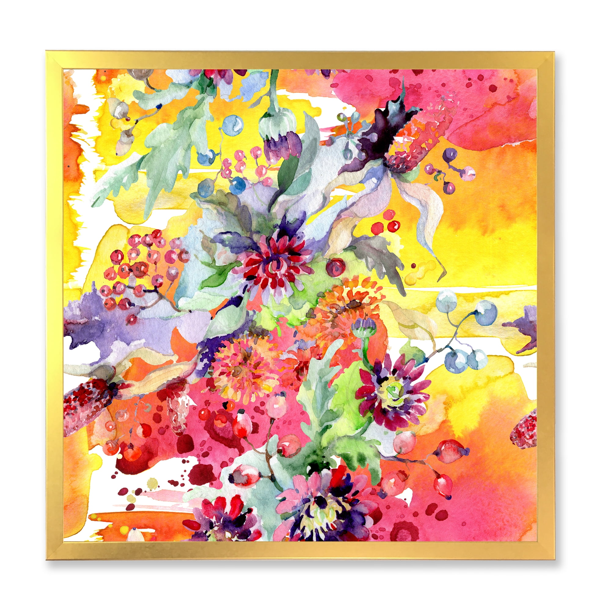 Designart 'Wildflowers and Vibrant Wild Spring Leaves' Modern Framed Art Print