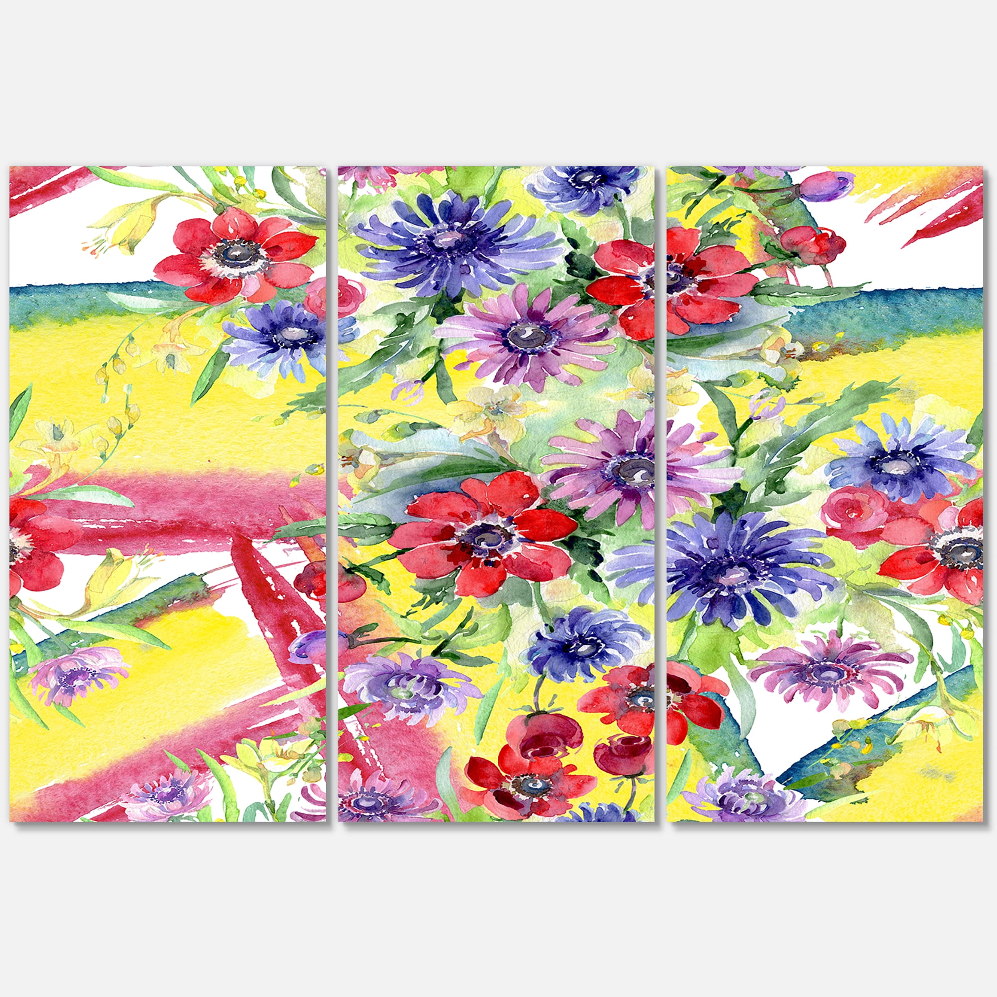 Designart ' Wildflowers and Vibrant Wild Spring Leaves V ' Modern Canvas Wall Art Print
