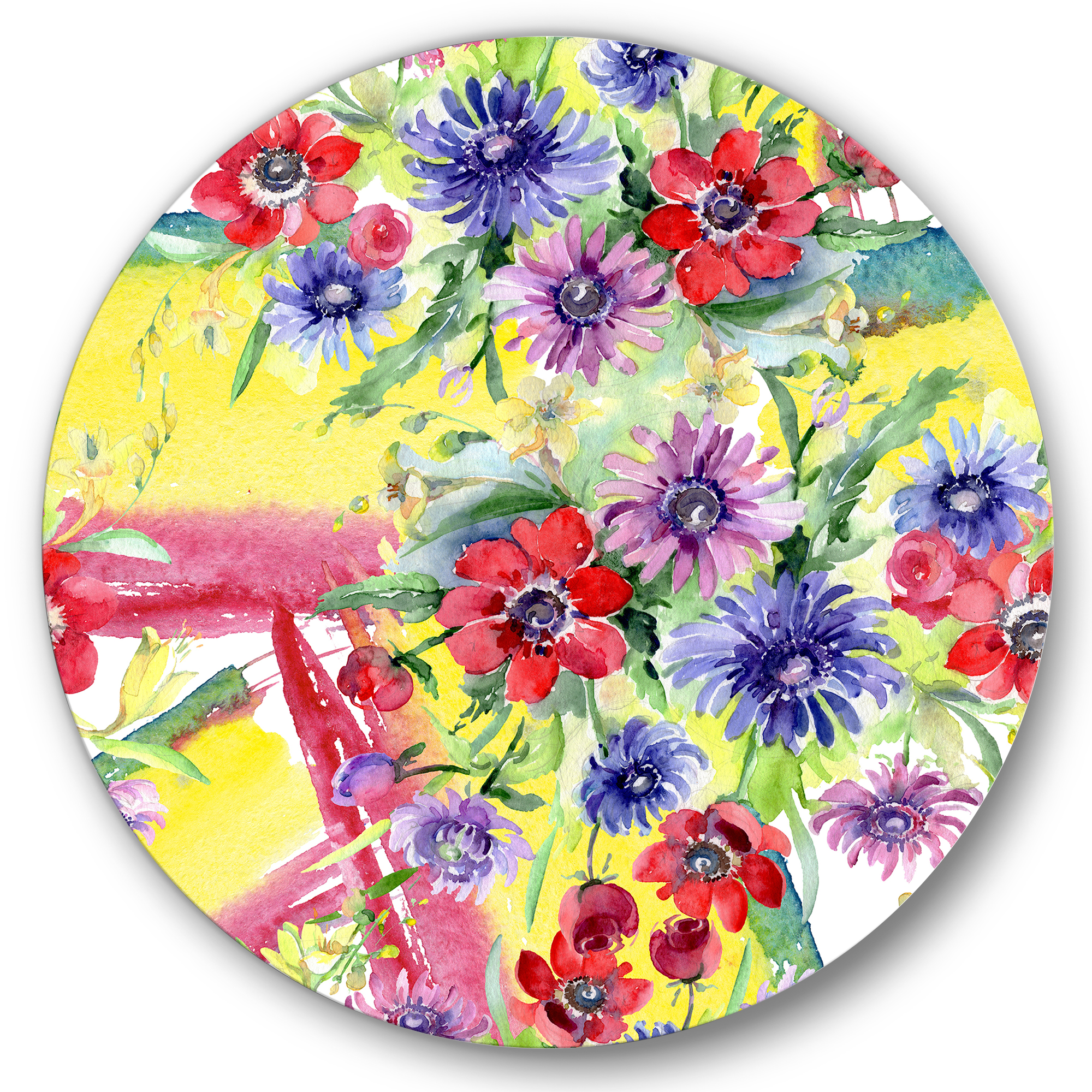 Designart 'Wildflowers and Vibrant Wild Spring Leaves V' Modern Circle Metal Wall Art 29x29 - Disc of 29