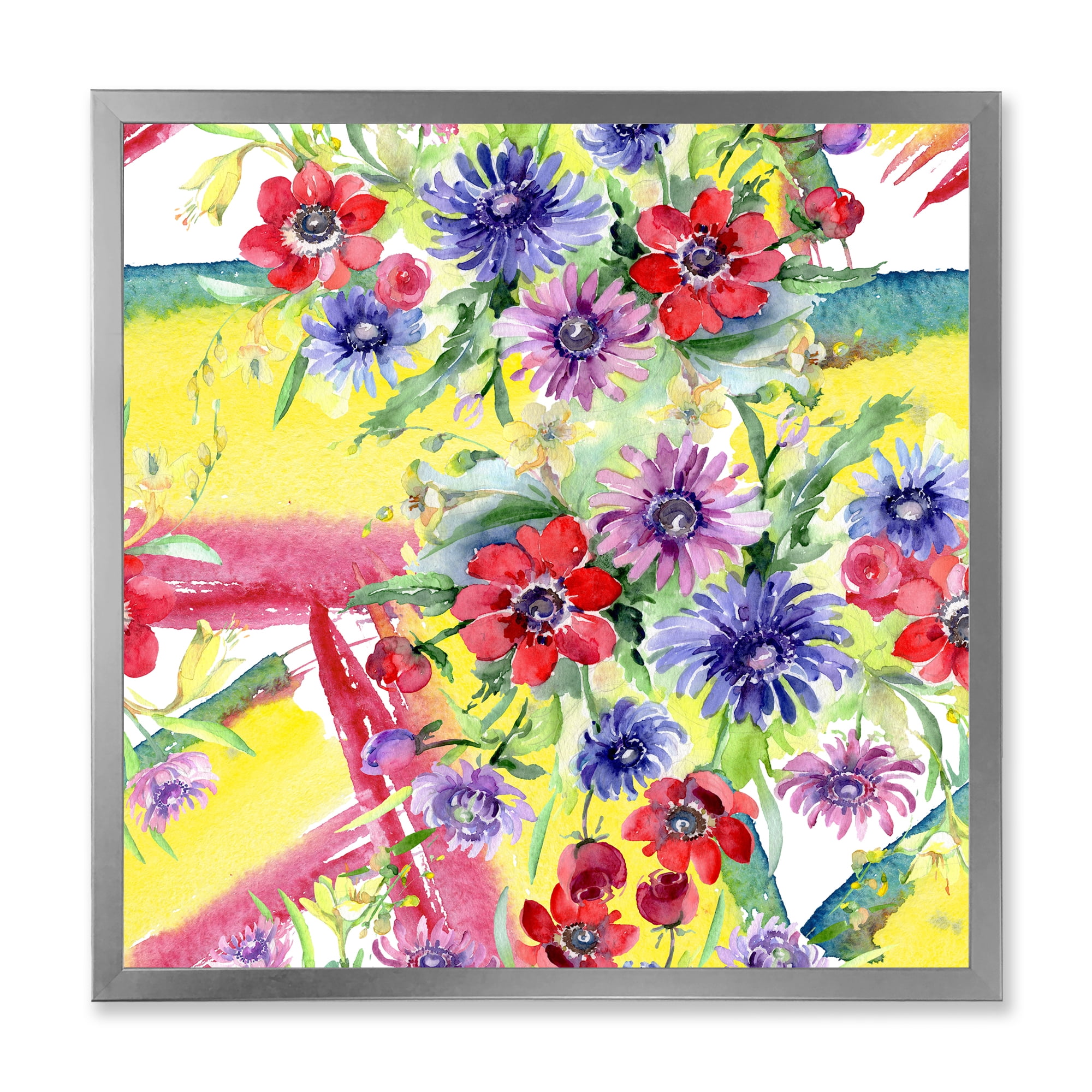 Designart 'Wildflowers and Vibrant Wild Spring Leaves V' Modern Framed Art Print