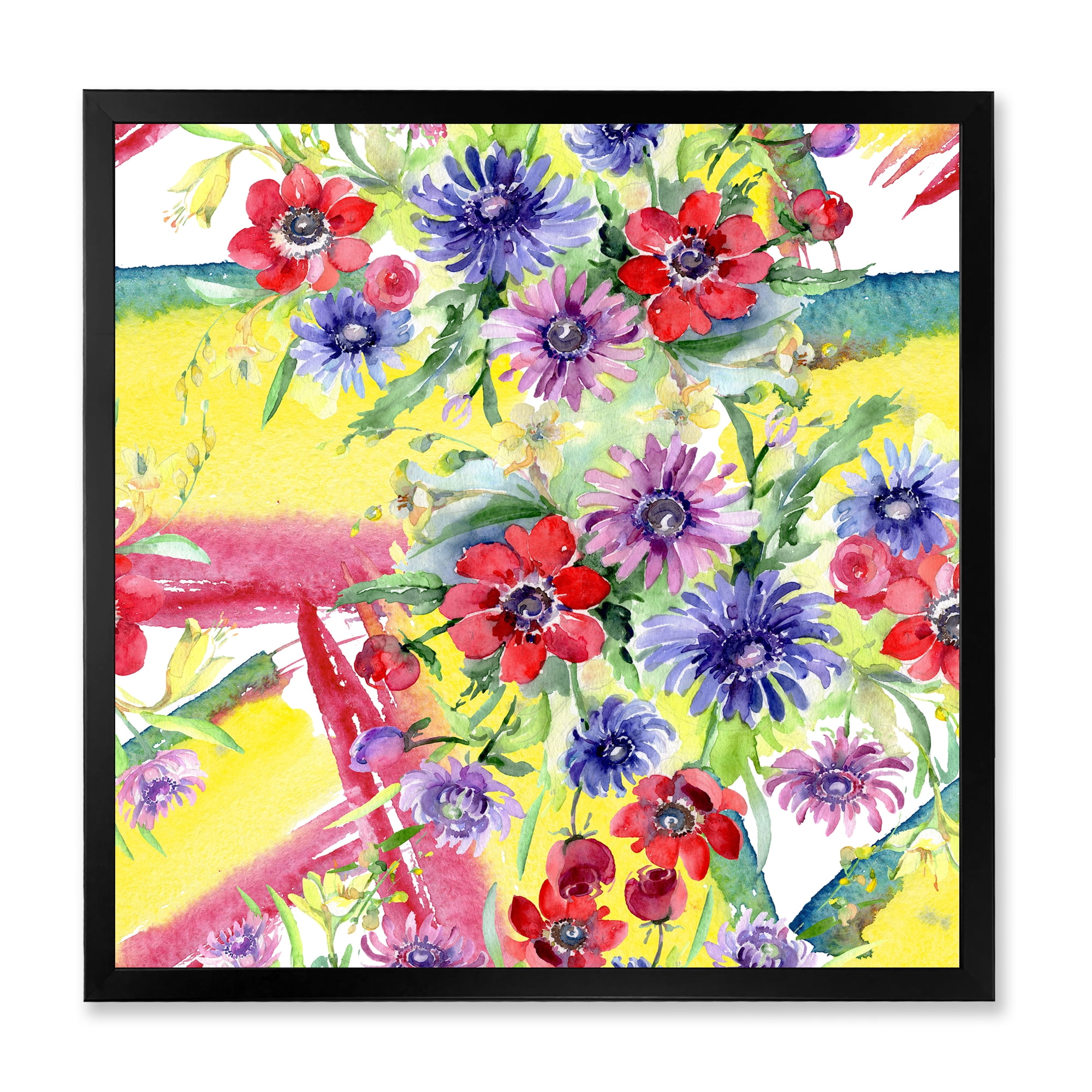 Designart 'Wildflowers and Vibrant Wild Spring Leaves V' Modern Framed Art Print