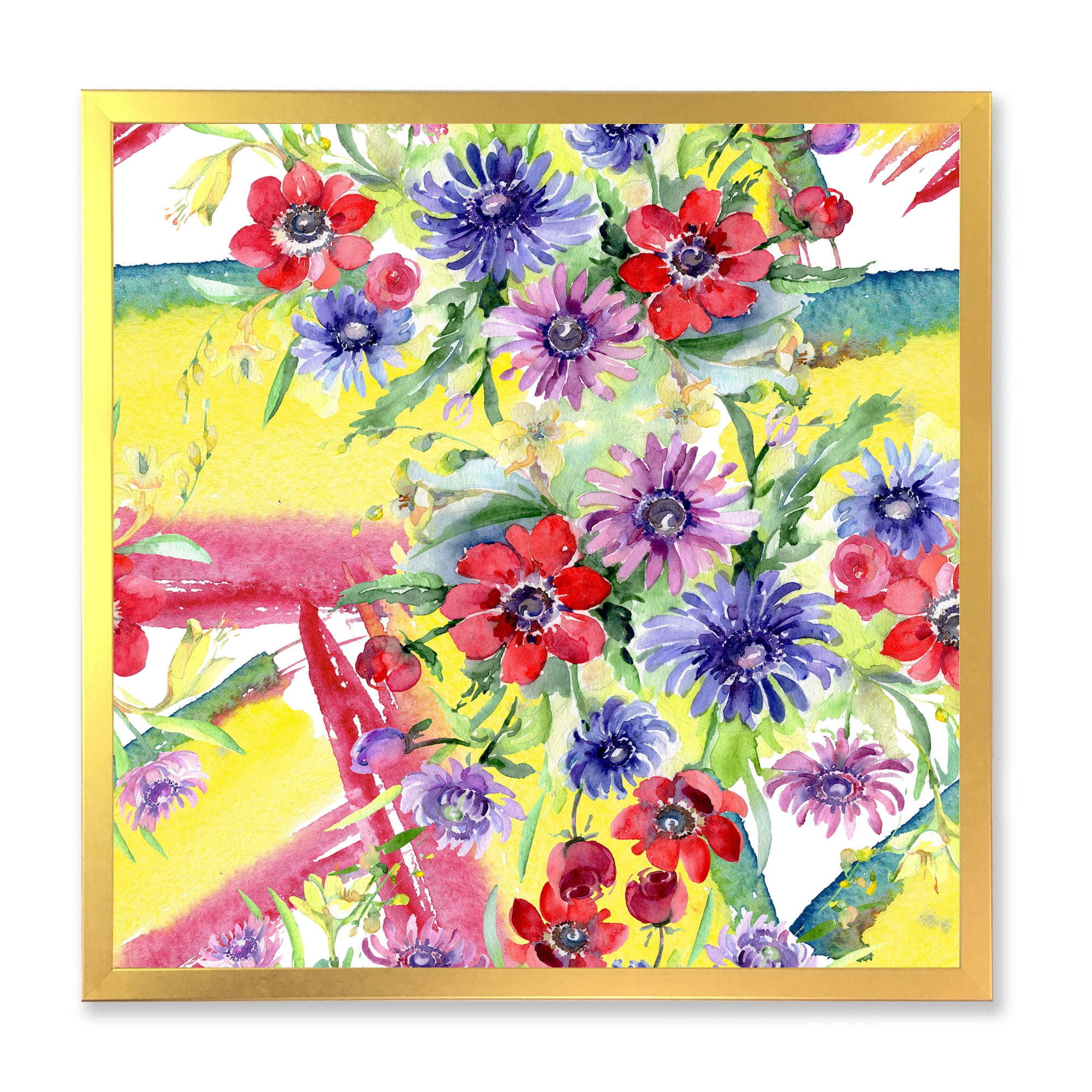 Designart 'Wildflowers and Vibrant Wild Spring Leaves V' Modern Framed Art Print