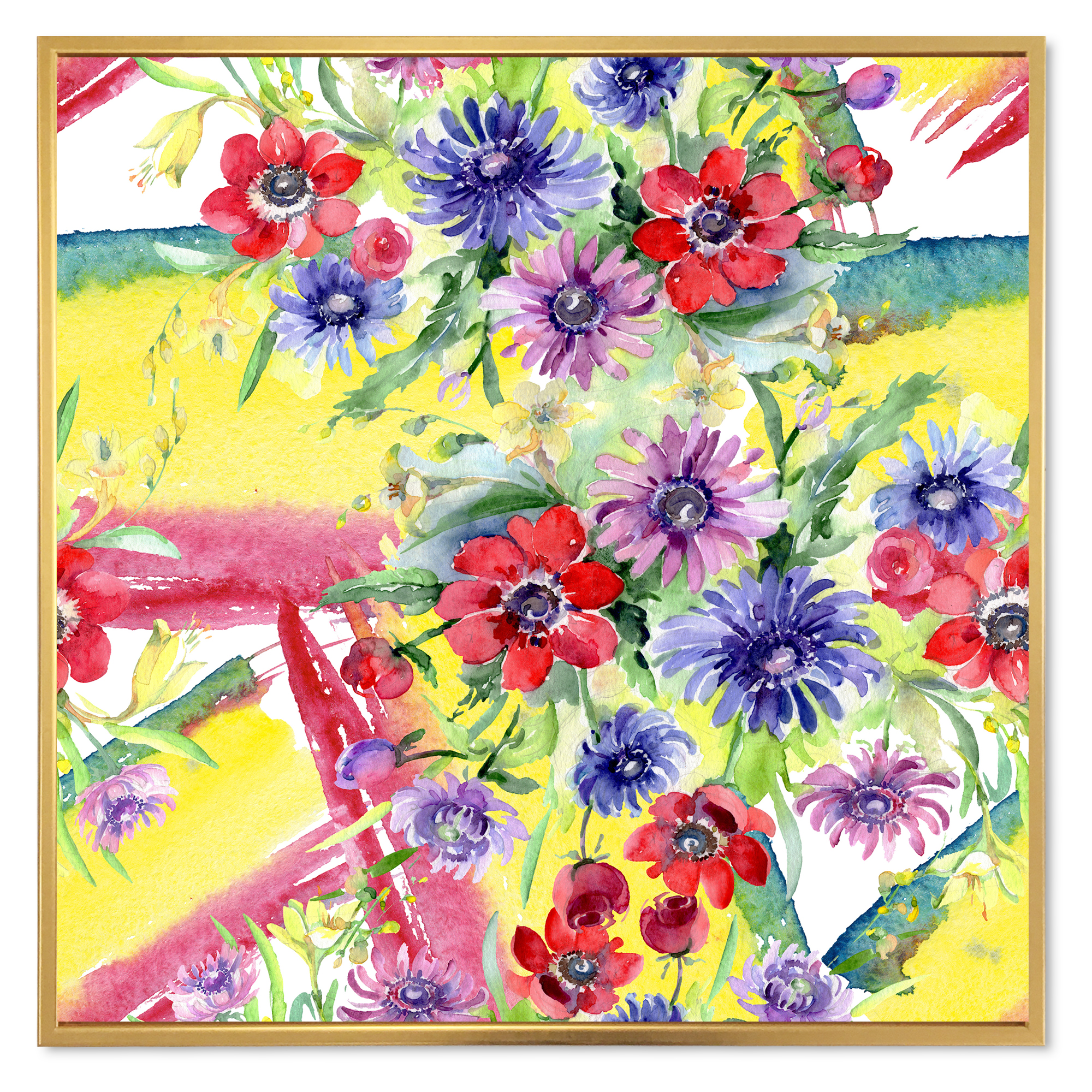 Designart 'Wildflowers and Vibrant Wild Spring Leaves V' Modern Framed Canvas Wall Art Print
