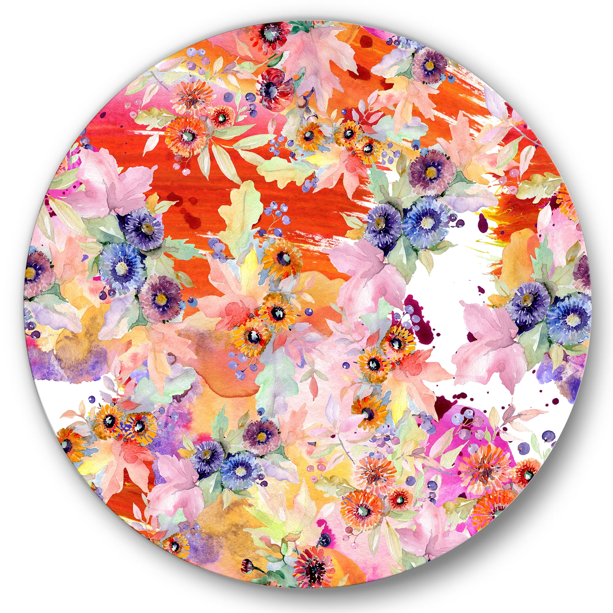 Designart 'Wildflowers and Vibrant Wild Spring Leaves VI' Modern Circle Metal Wall Art 11x11 - Disc of 11