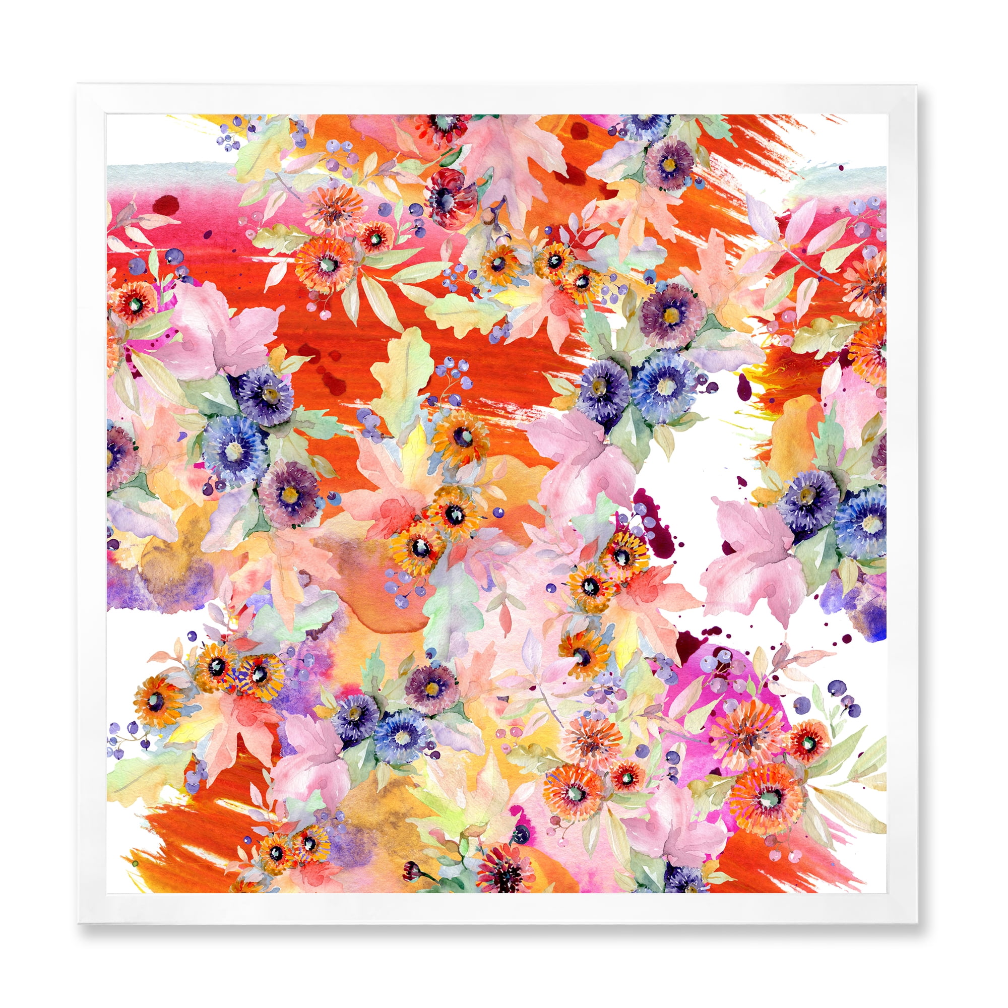 Designart 'Wildflowers and Vibrant Wild Spring Leaves VI' Modern Framed Art Print