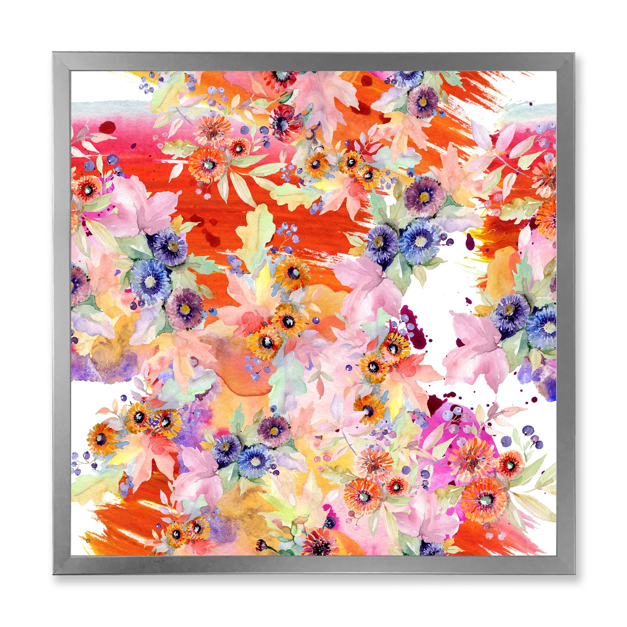 Designart 'Wildflowers and Vibrant Wild Spring Leaves VI' Modern Framed Art Print