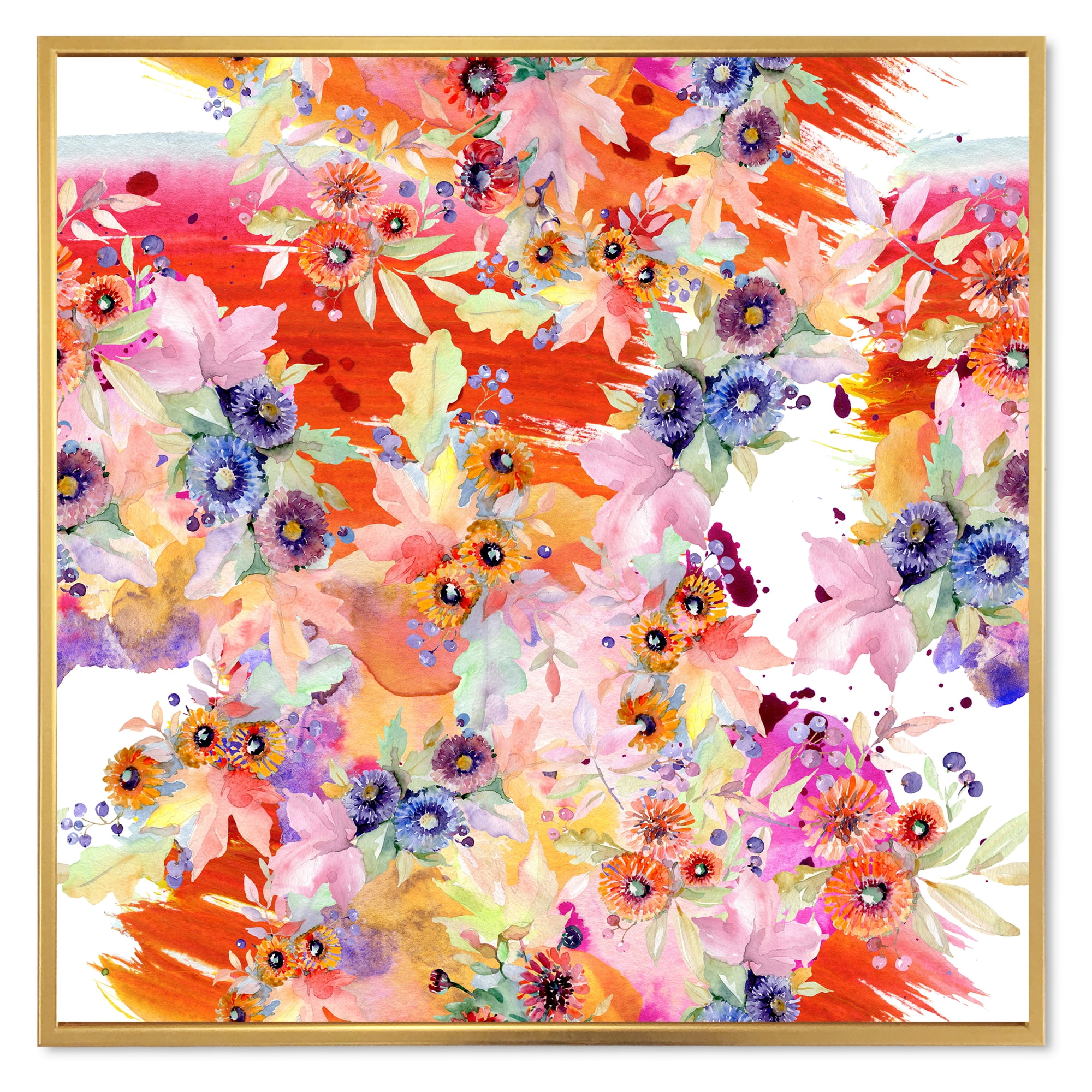Designart 'Wildflowers and Vibrant Wild Spring Leaves VI' Modern Framed Canvas Wall Art Print