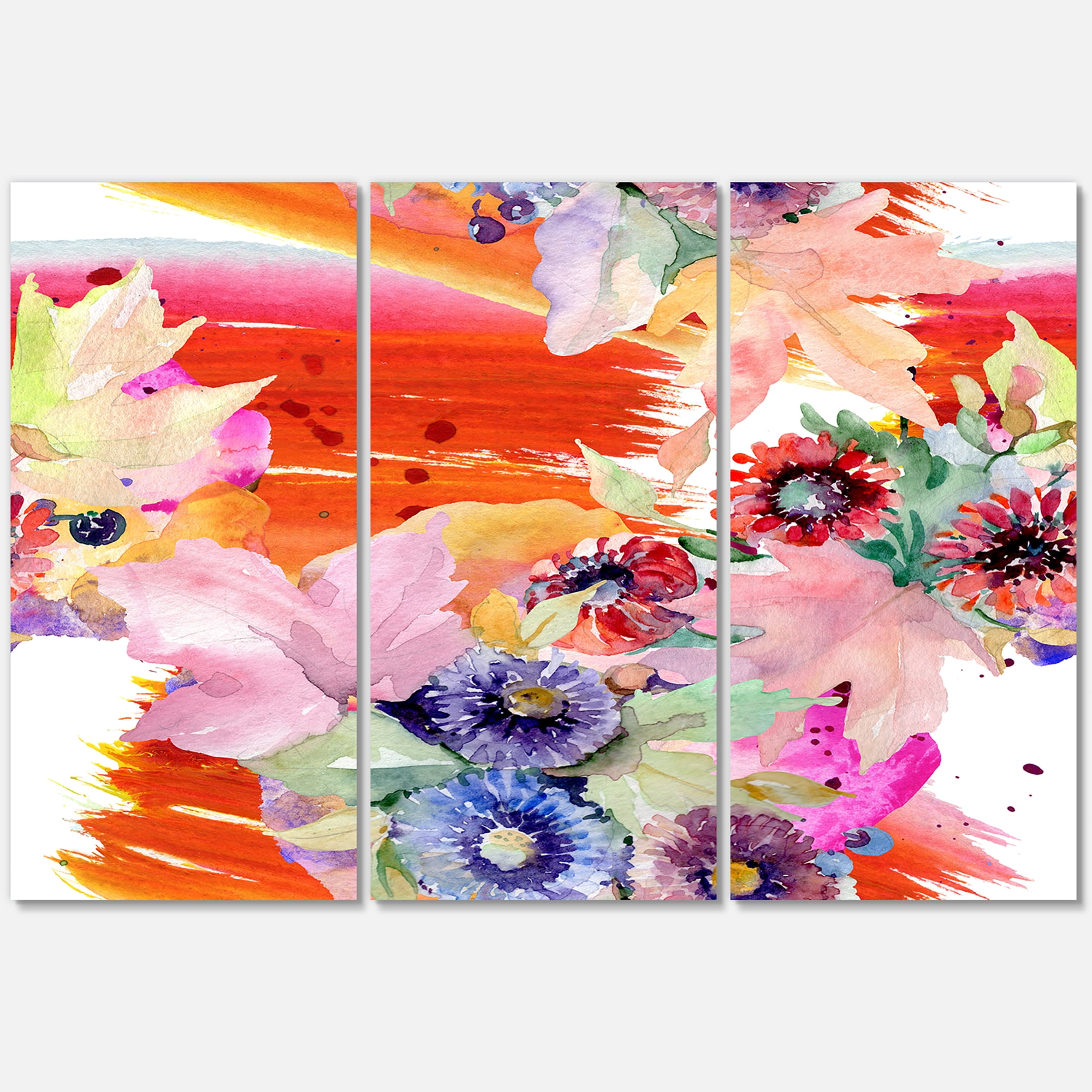 Designart ' Wildflowers and Vibrant Wild Spring Leaves VII ' Modern Canvas Wall Art Print