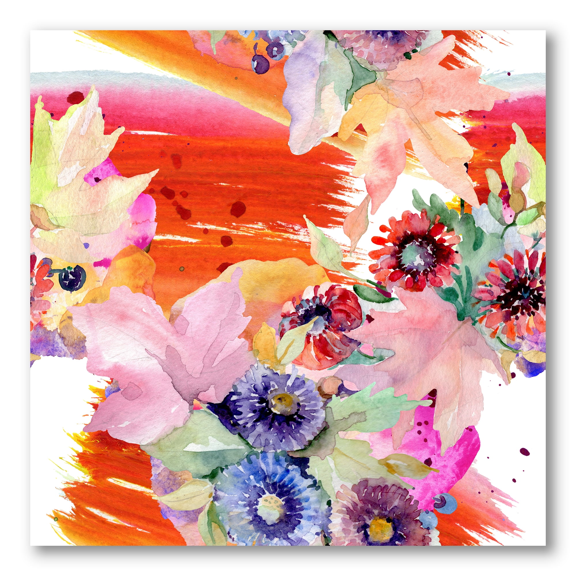Designart ' Wildflowers and Vibrant Wild Spring Leaves VII ' Modern Canvas Wall Art Print