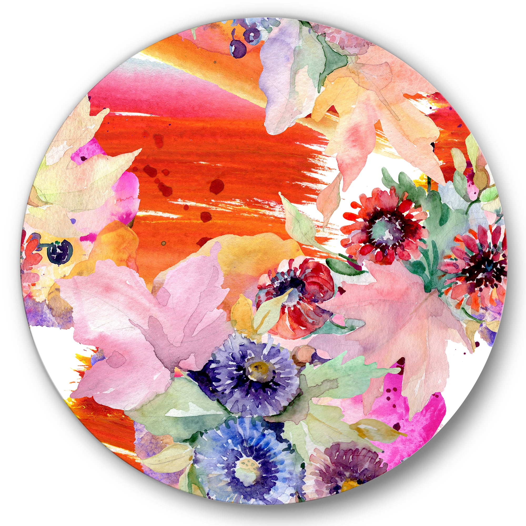 Designart 'Wildflowers and Vibrant Wild Spring Leaves VII' Modern Circle Metal Wall Art 29x29 - Disc of 29