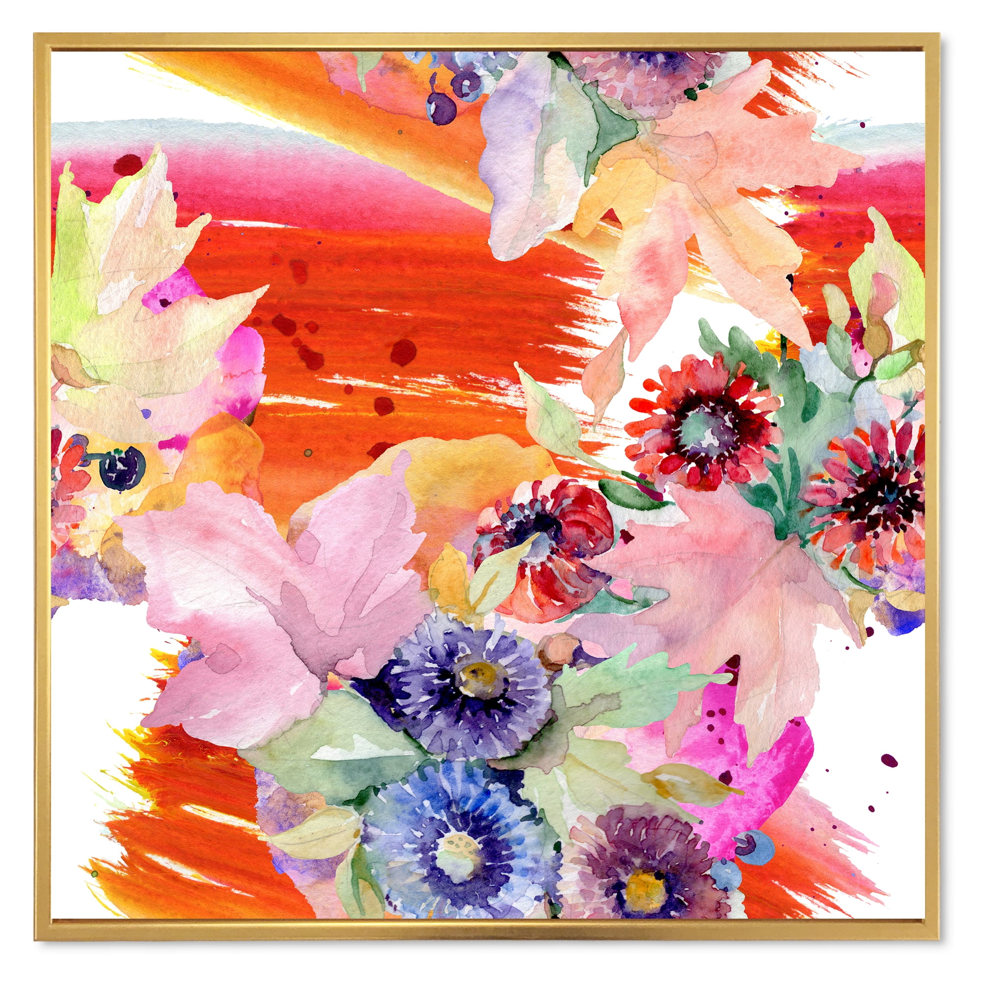 Designart 'Wildflowers and Vibrant Wild Spring Leaves VII' Modern Framed Canvas Wall Art Print