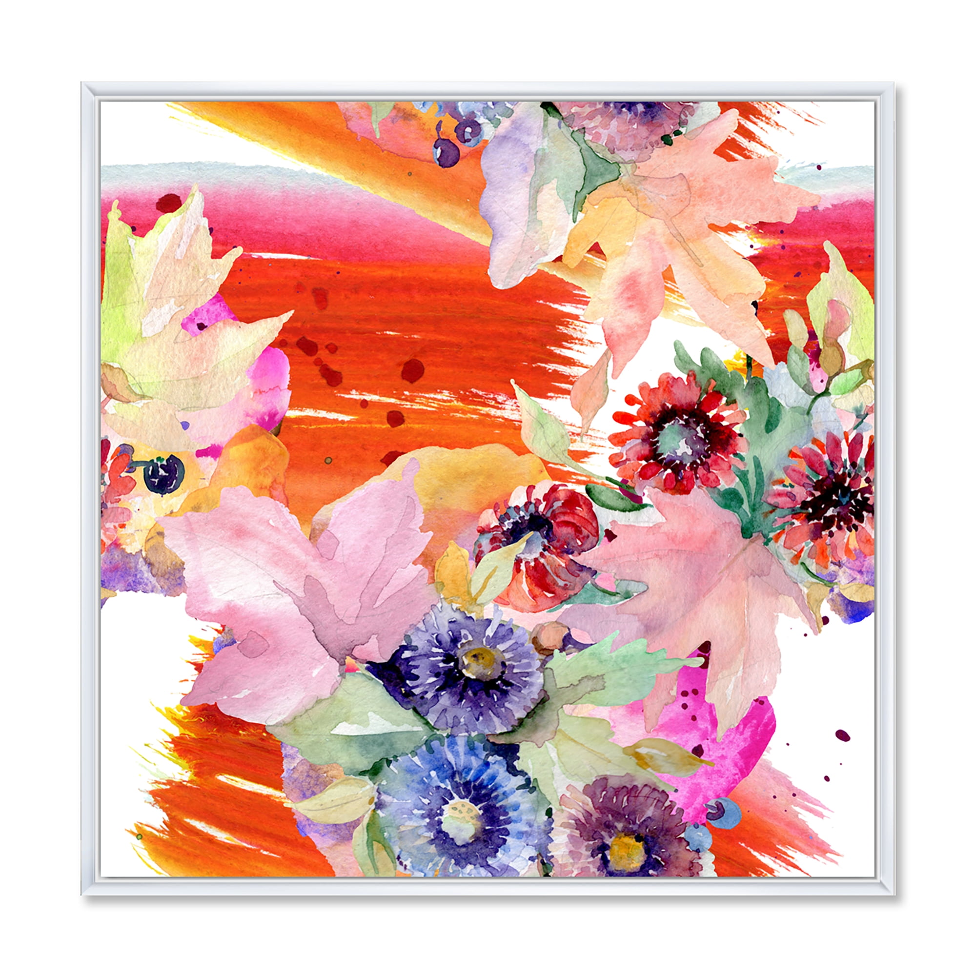 Designart 'Wildflowers and Vibrant Wild Spring Leaves VII' Modern Framed Canvas Wall Art Print