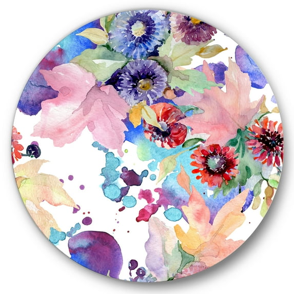 Designart 'Wildflowers and Vibrant Wild Spring Leaves VIII' Modern Circle Metal Wall Art 23x23 - Disc of 23
