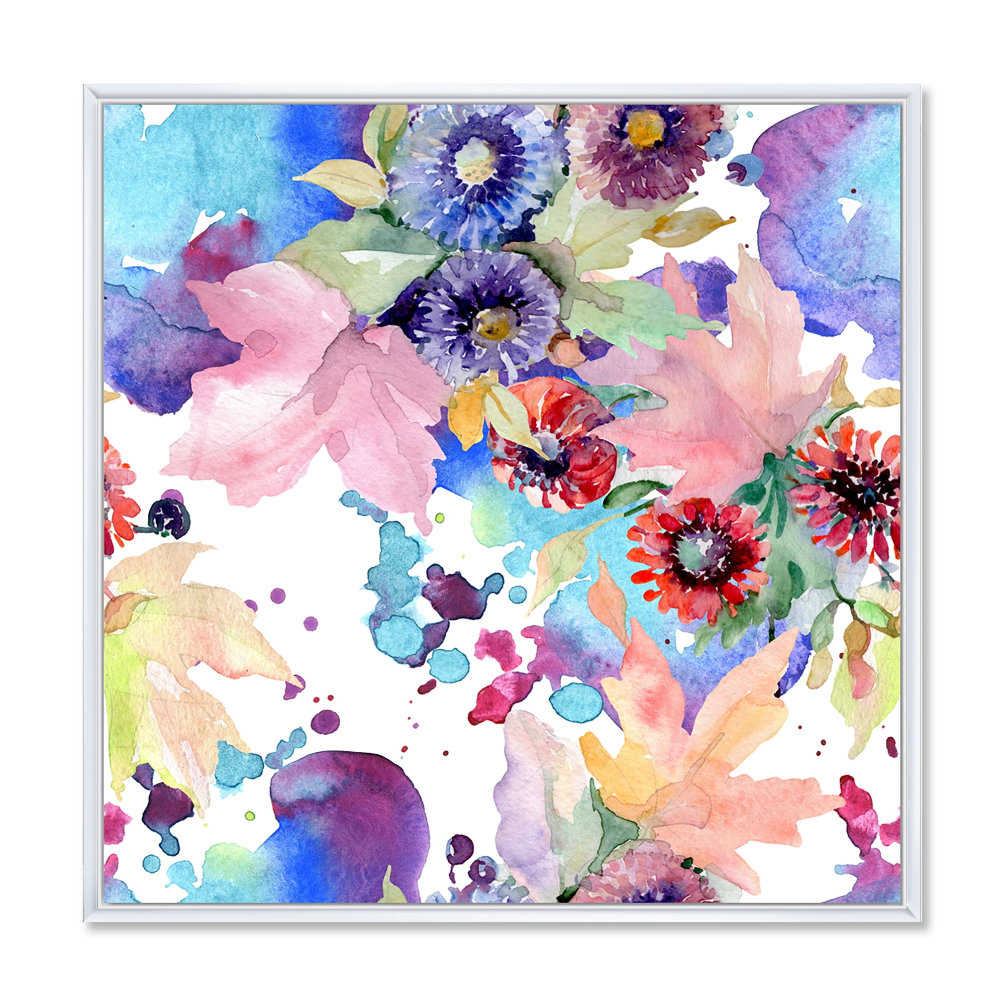 Designart 'Wildflowers and Vibrant Wild Spring Leaves VIII' Modern Framed Canvas Wall Art Print