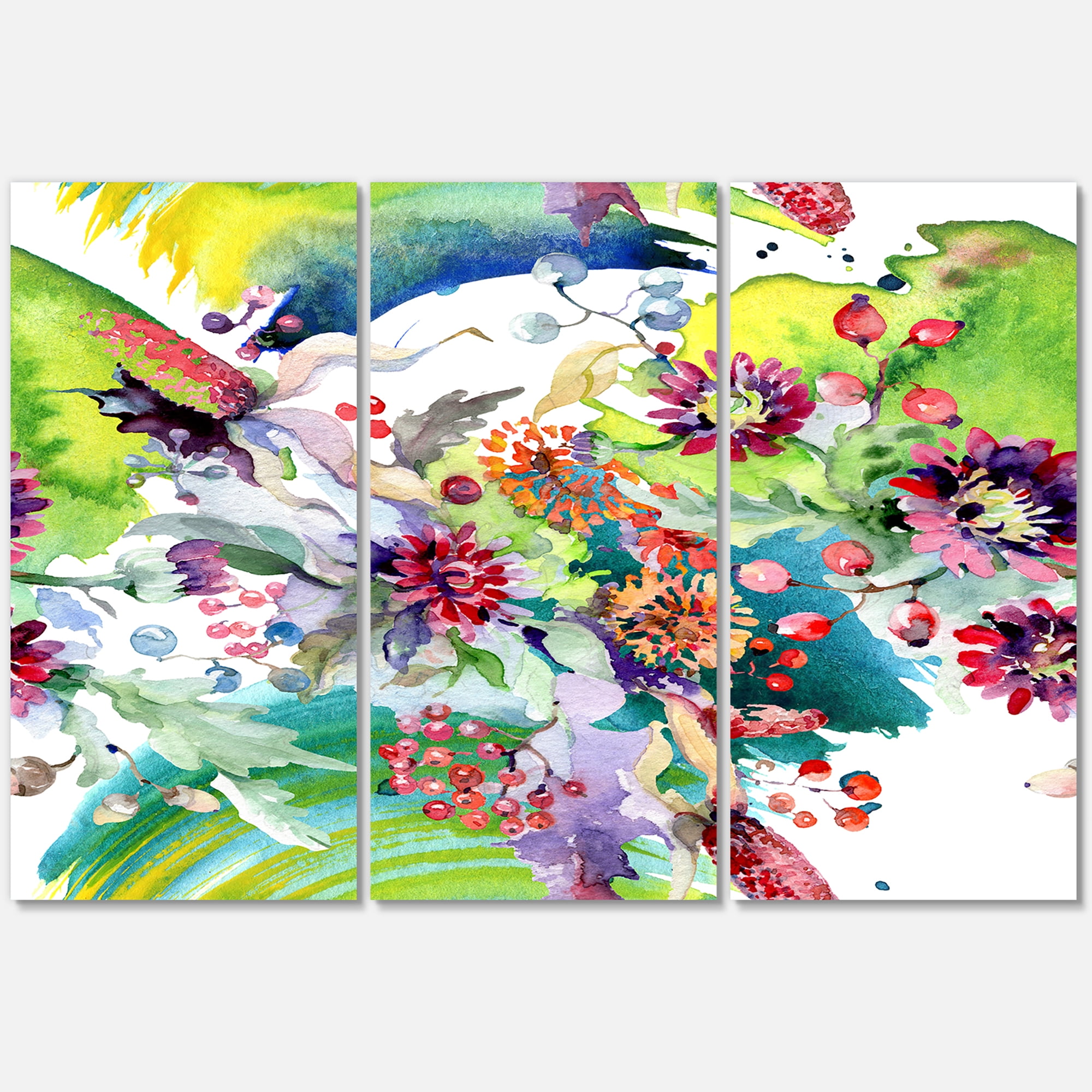 Designart ' Wildflowers and Vibrant Wild Spring Leaves X ' Modern Canvas Wall Art Print