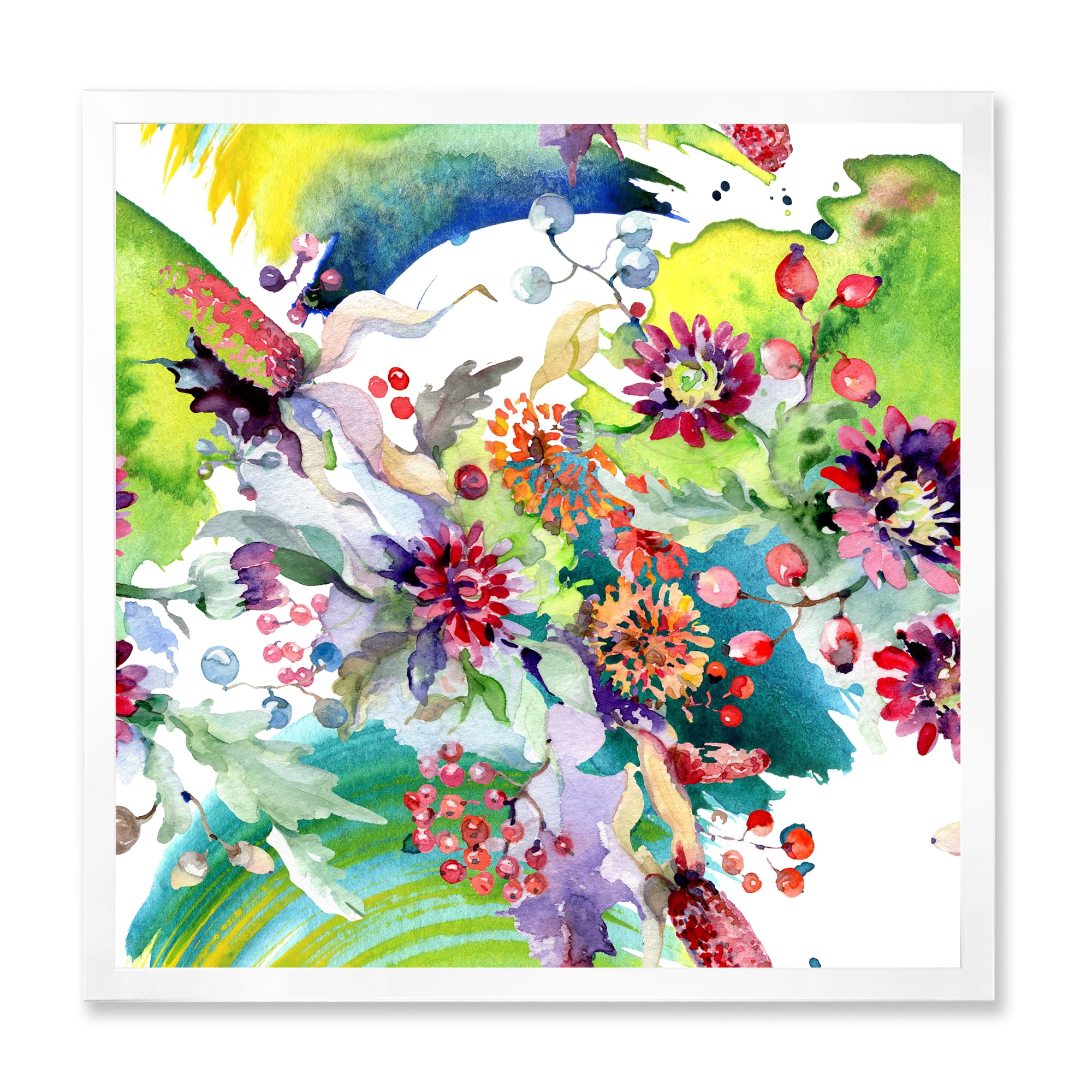 Designart 'Wildflowers and Vibrant Wild Spring Leaves X' Modern Framed Art Print