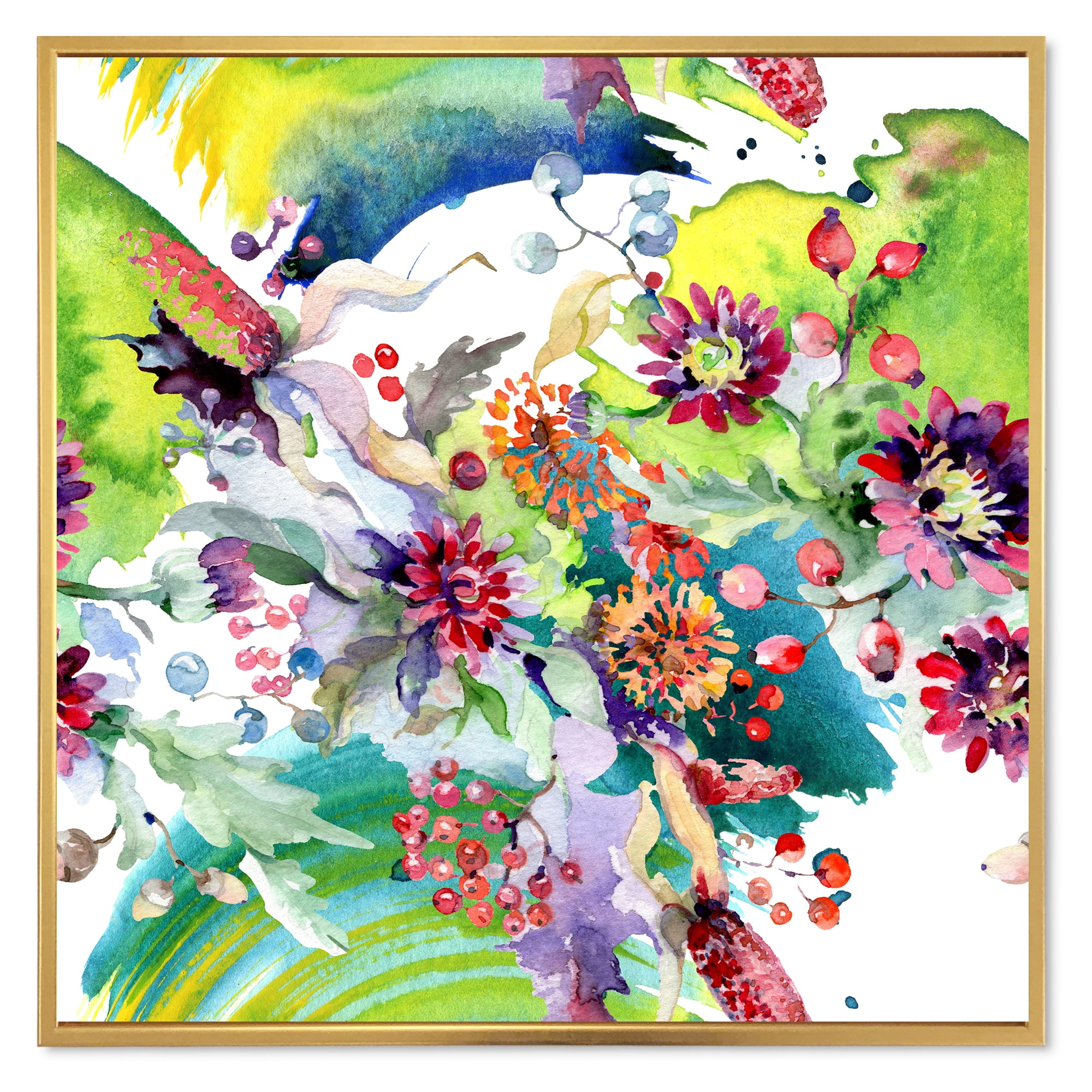 Designart 'Wildflowers and Vibrant Wild Spring Leaves X' Modern Framed Canvas Wall Art Print
