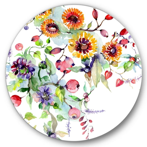 Designart 'Wildflowers and Vibrant Wild Spring Leaves XI' Modern Circle Metal Wall Art 36x36 - Disc of 36