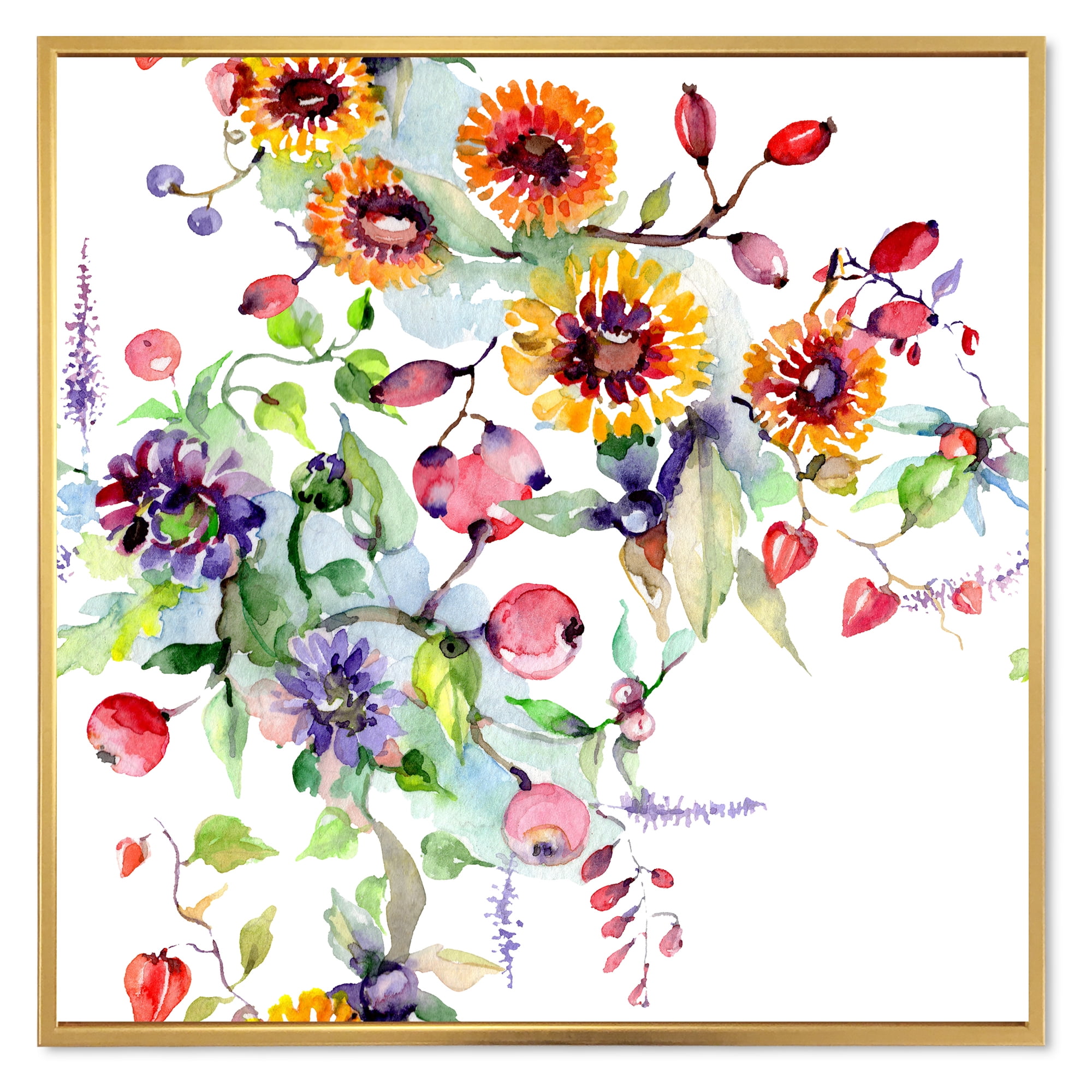 Designart 'Wildflowers and Vibrant Wild Spring Leaves XI' Modern Framed Canvas Wall Art Print