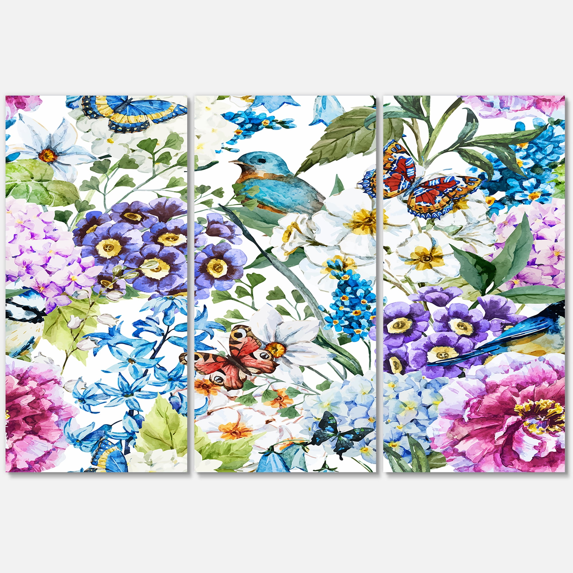 Designart ' Wildflowers and Vibrant Wild Spring Leaves XII ' Modern Canvas Wall Art Print