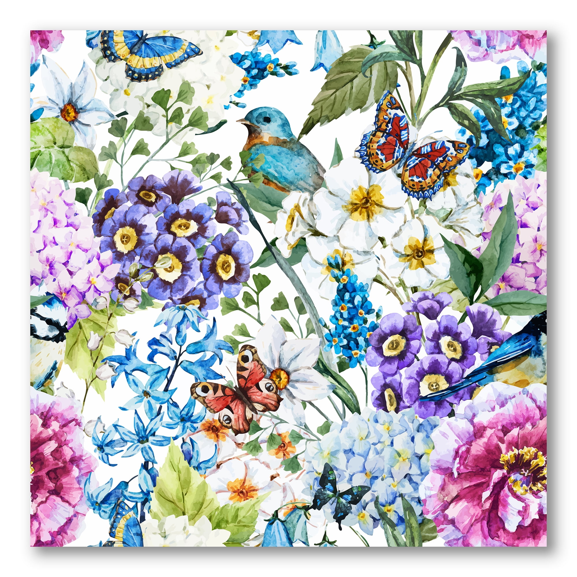Designart ' Wildflowers and Vibrant Wild Spring Leaves XII ' Modern Canvas Wall Art Print