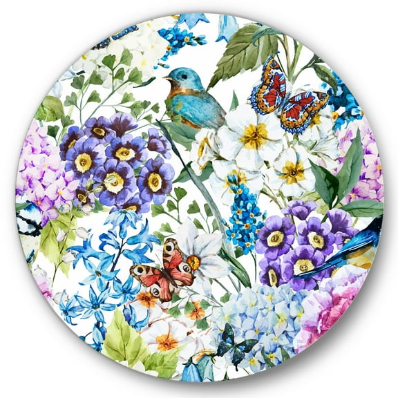 Designart 'Wildflowers and Vibrant Wild Spring Leaves XII' Modern Circle Metal Wall Art 11x11 - Disc of 11